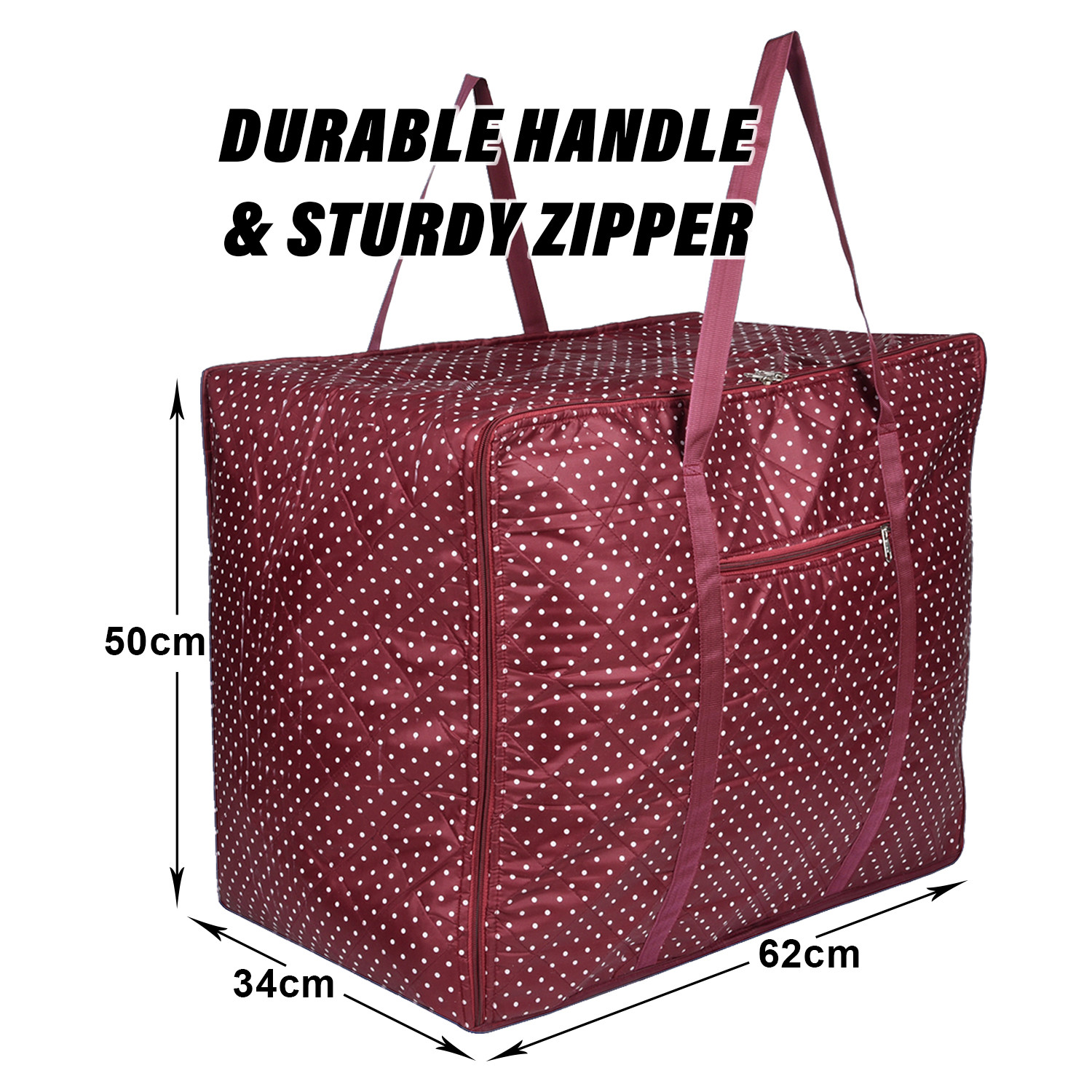 Kuber Industries Storage Bag  Polyester Travel Duffle Bag  Foldable Underbed Storage Bag  Dot Print Storage Bag For Clothes with Handle  Large  Maroon