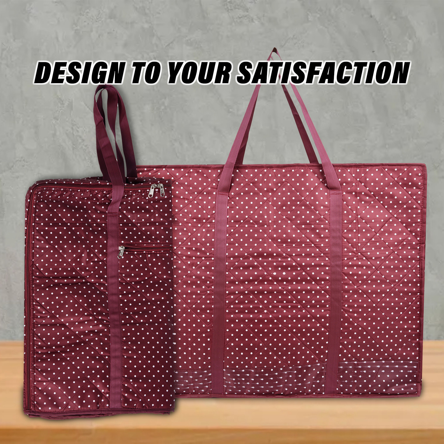 Kuber Industries Storage Bag  Polyester Travel Duffle Bag  Foldable Underbed Storage Bag  Dot Print Storage Bag For Clothes with Handle  Large  Maroon