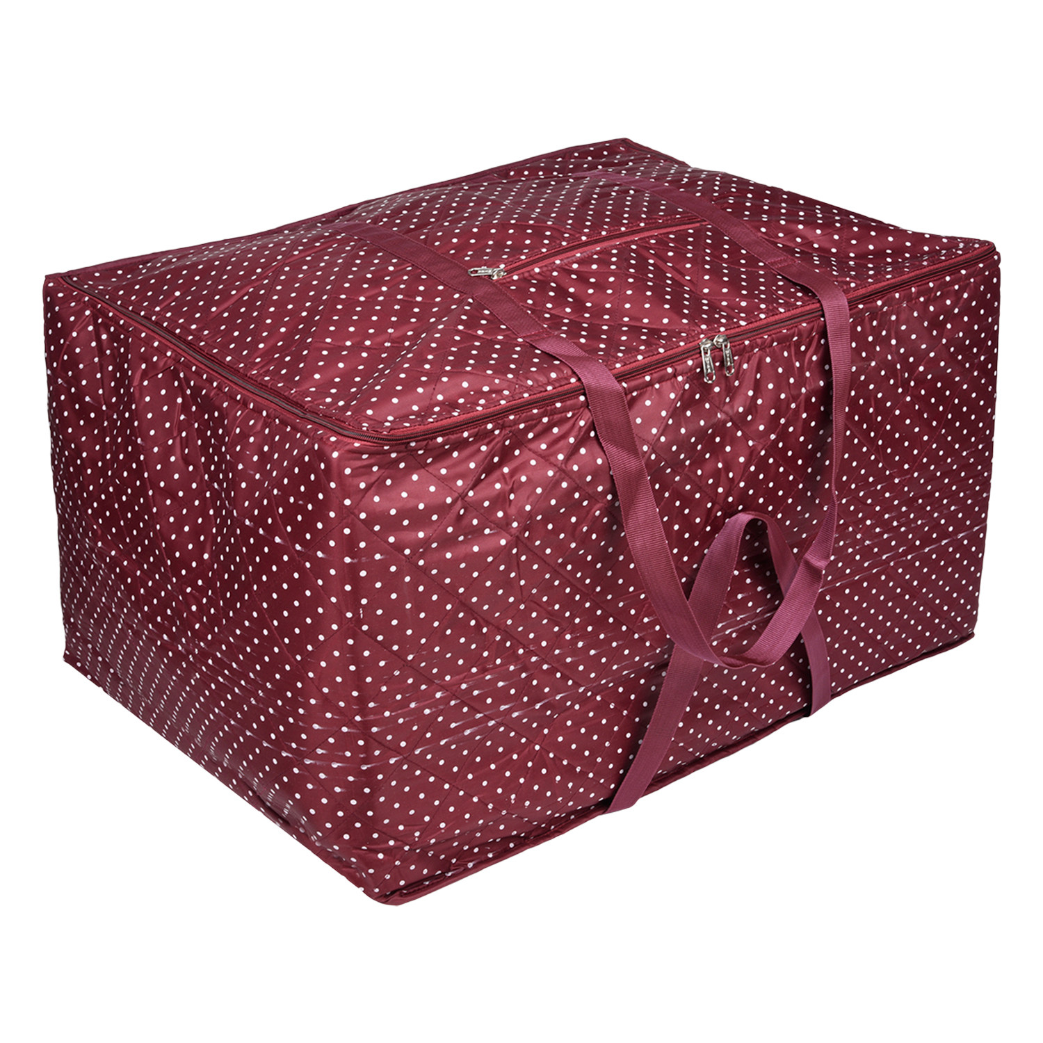 Kuber Industries Storage Bag  Polyester Travel Duffle Bag  Foldable Underbed Storage Bag  Dot Print Storage Bag For Clothes with Handle  Large  Maroon