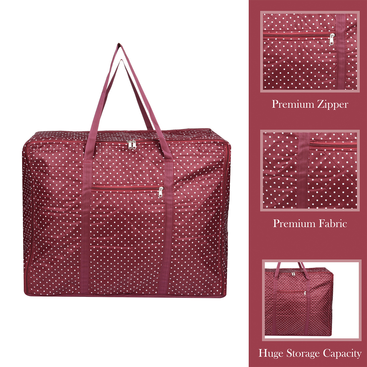 Kuber Industries Storage Bag  Polyester Travel Duffle Bag  Foldable Underbed Storage Bag  Dot Print Storage Bag For Clothes with Handle  Large  Maroon