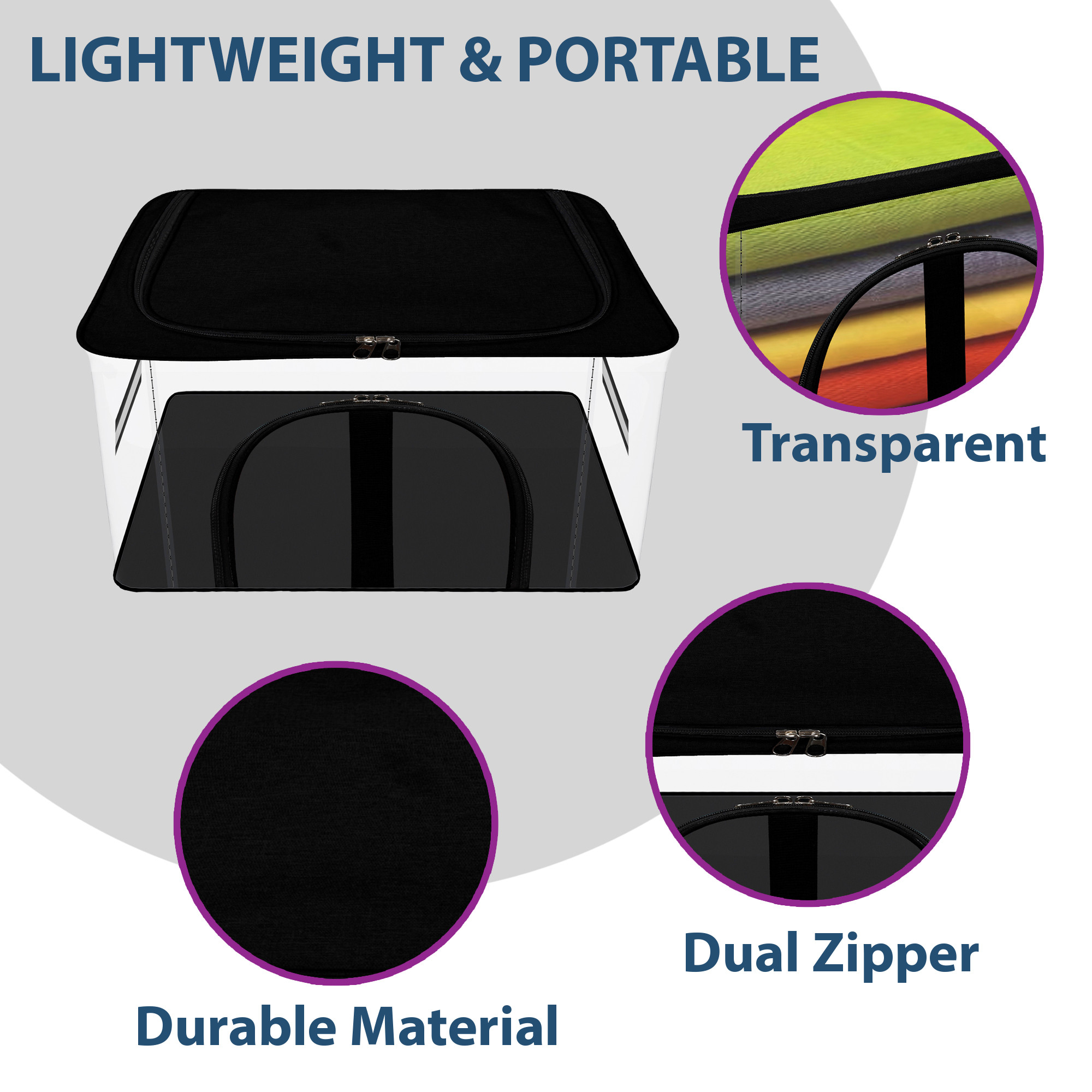 Kuber Industries Storage Bag  PVC Transparent Storage Bag  Multi-Purpose Garments Bag for Clothes-Toy  Wardrobe Bag with Handle  Underbed Storage Bag  Khadi U Zip  Black