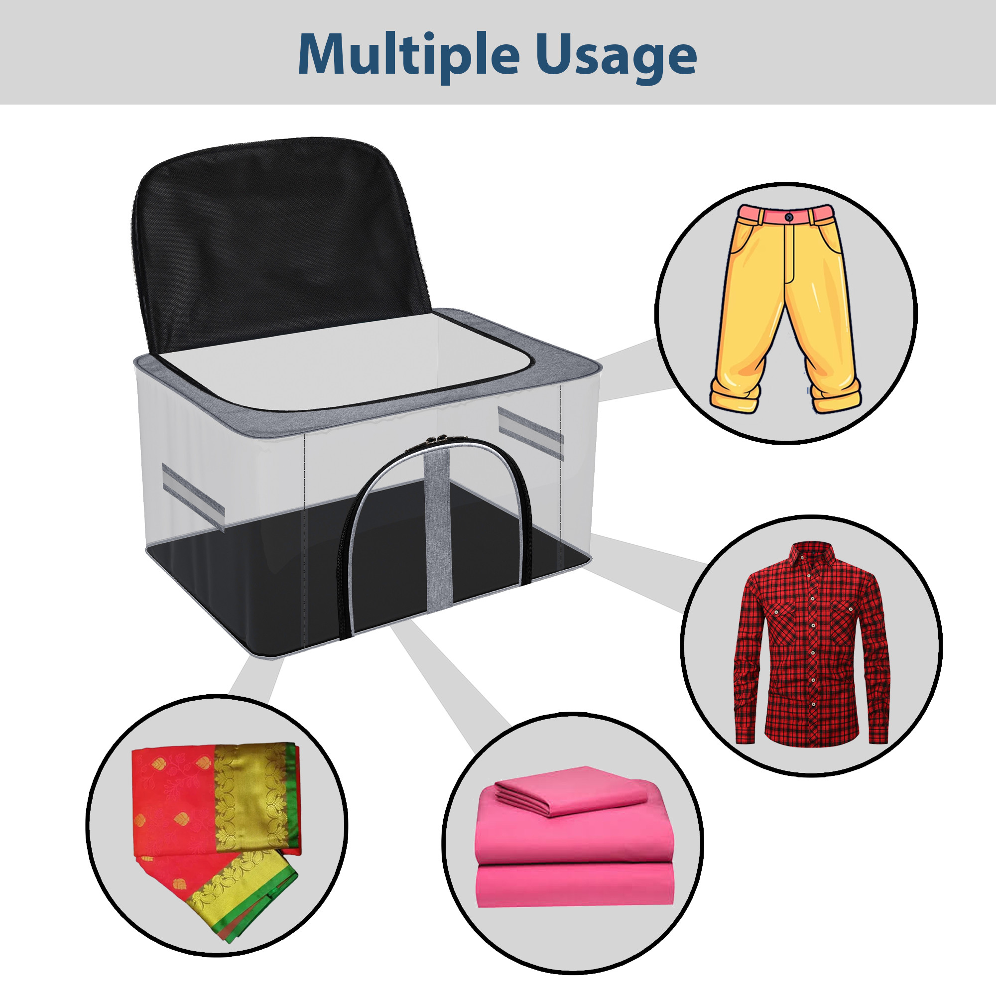 Kuber Industries Storage Bag  PVC Transparent Storage Bag  Multi-Purpose Garments Bag for Clothes-Toy  Wardrobe Bag with Handle  Underbed Storage Bag  Khadi U Zip  Light Grey