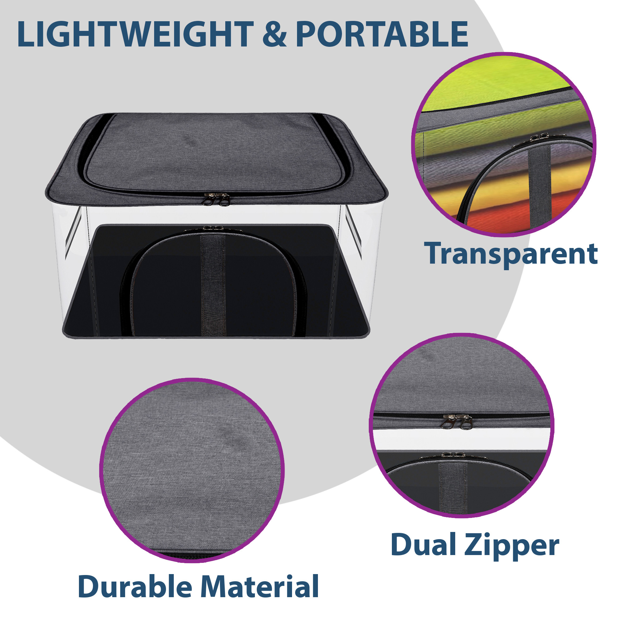 Kuber Industries Storage Bag  PVC Transparent Storage Bag  Multi-Purpose Garments Bag for Clothes-Toy  Wardrobe Bag with Handle  Underbed Storage Bag  Khadi U Zip  Dark Grey