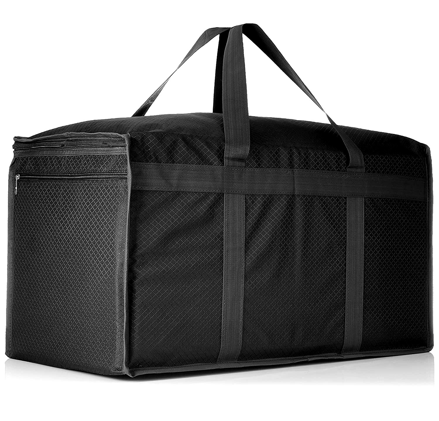 Kuber Industries Storage Bag  Rexine Duffle Bag  Underbed Storage Bag  2 Side Zipper Storage Bag  Clothes Storage Bag with Handle  Wardrobe Organiser  Large  Black