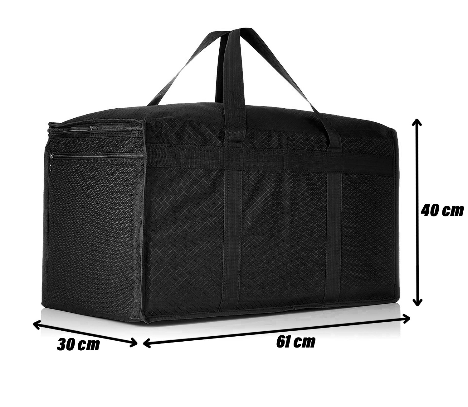 Kuber Industries Storage Bag | Rexine Duffle Bag | Underbed Storage Bag | 2 Side Zipper Storage Bag | Clothes Storage Bag with Handle | Wardrobe Organiser | Large | Black