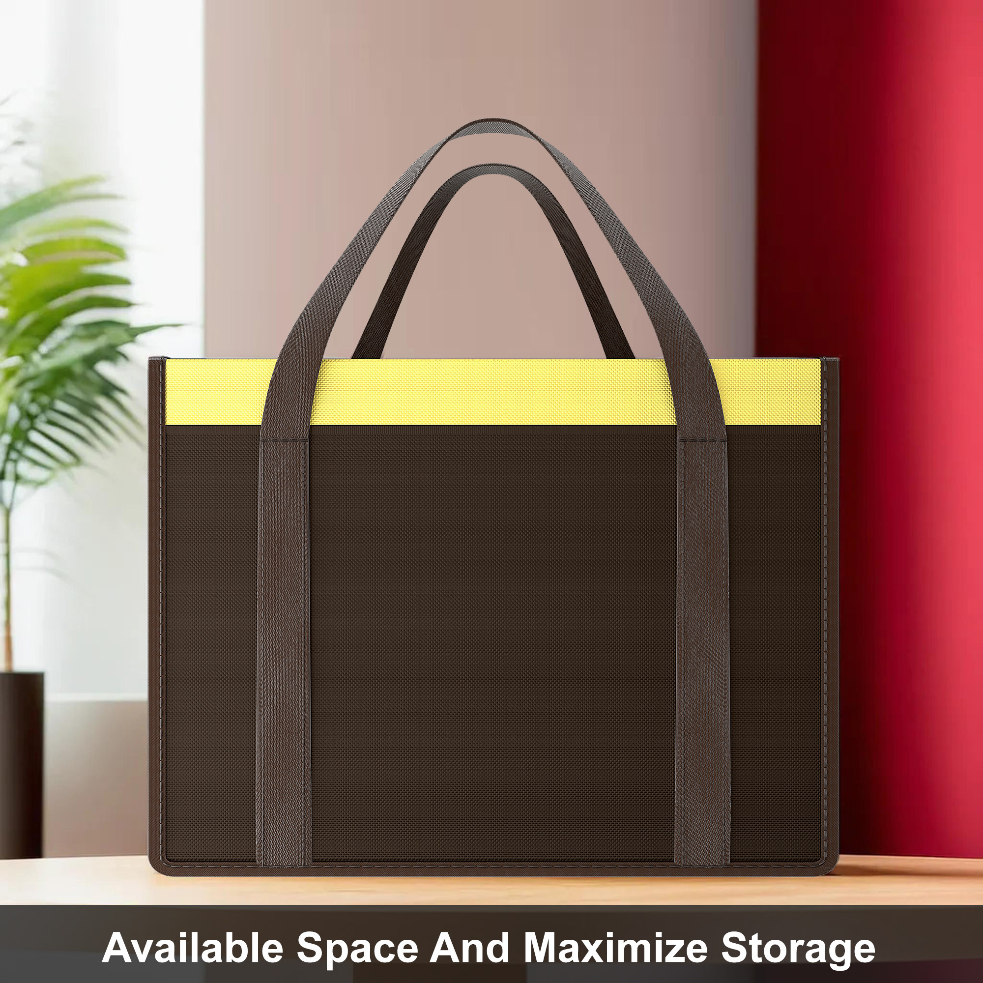 Kuber Industries Storage Bag  Wardrobe Organizer for Clothes  Closet Wardrobe Organizer  Waterproof Clothing-Bedding Bag  Foldable Zipper Cloth Bag  Medium  Yellow Patti  Brown