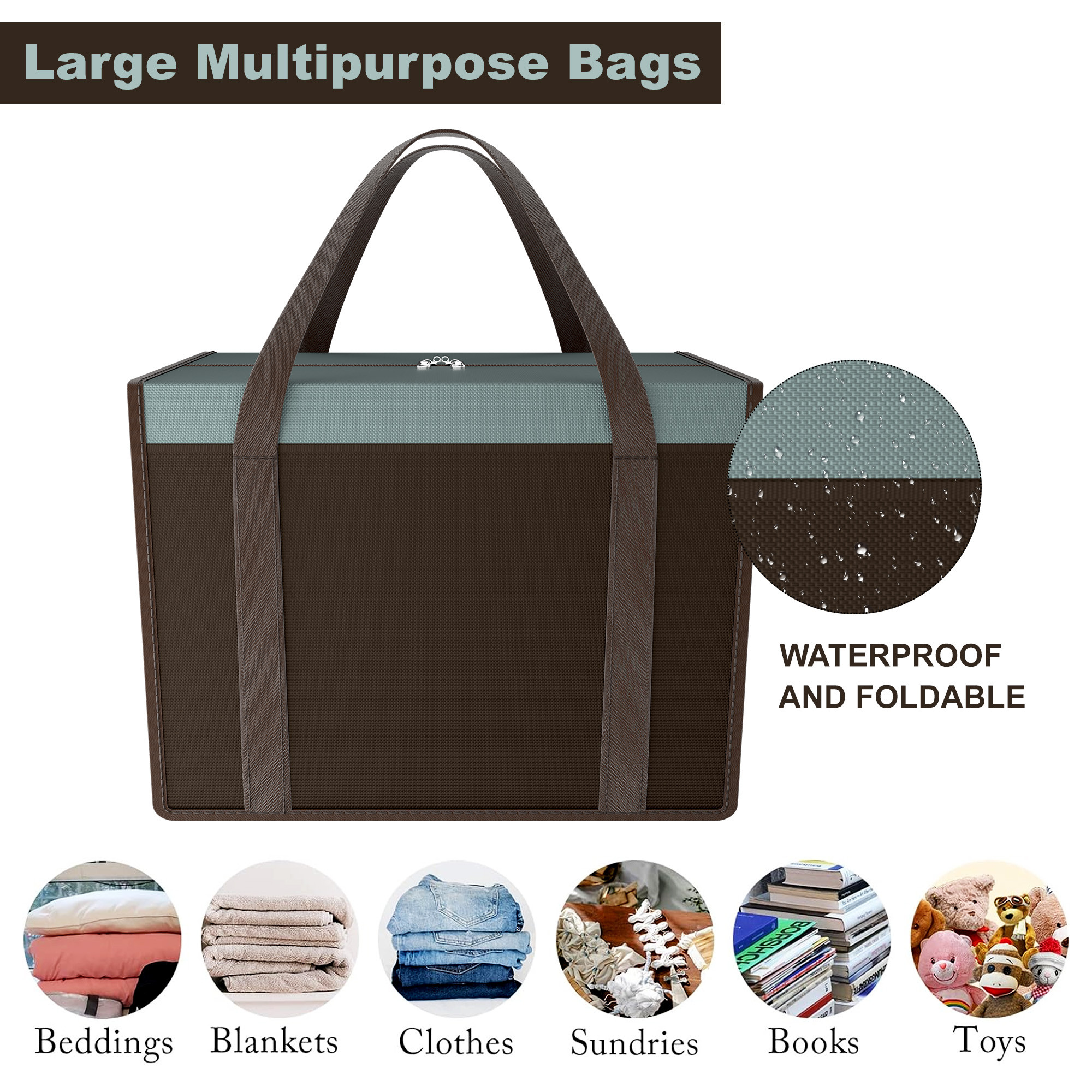 Kuber Industries Storage Bag  Wardrobe Organizer for Clothes  Closet Wardrobe Organizer  Waterproof Clothing-Bedding Bag  Foldable Zipper Cloth Bag  Medium  Grey Patti  Brown