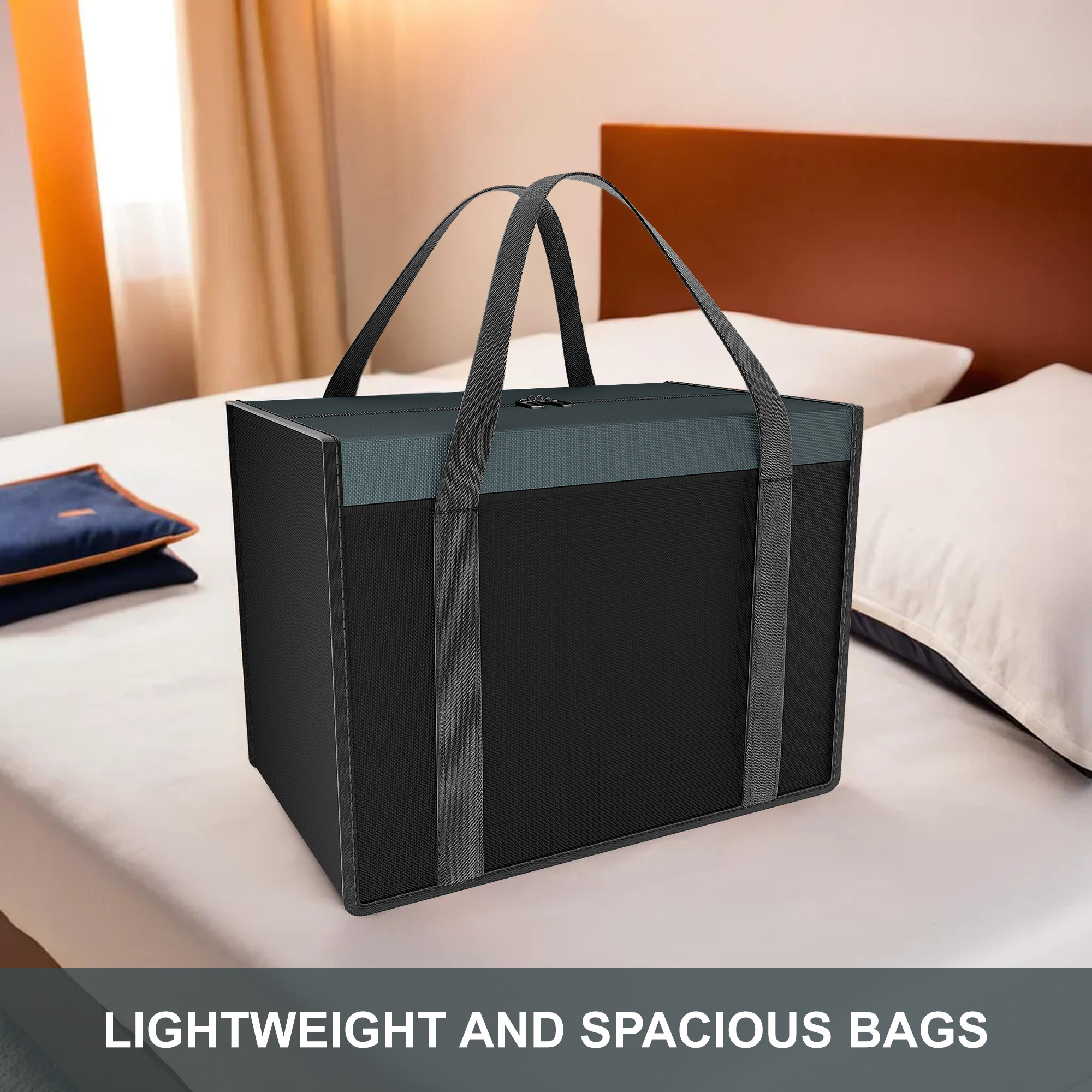 Kuber Industries Storage Bag  Wardrobe Organizer for Clothes  Closet Wardrobe Organizer  Waterproof Clothing-Bedding Bag  Foldable Zipper Cloth Bag  Medium  Black Patti  Grey