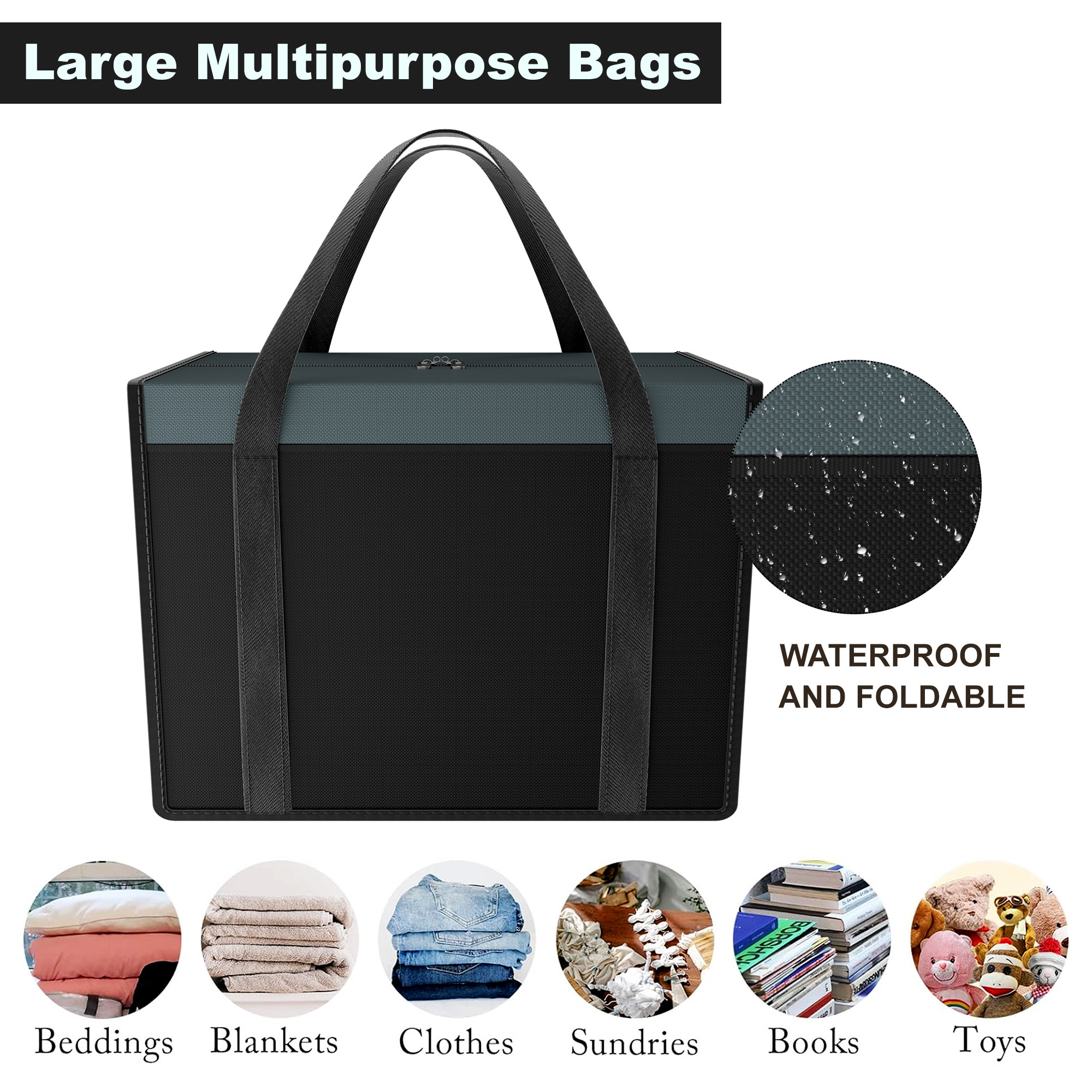 Kuber Industries Storage Bag  Wardrobe Organizer for Clothes  Closet Wardrobe Organizer  Waterproof Clothing-Bedding Bag  Foldable Zipper Cloth Bag  Medium  Black Patti  Grey