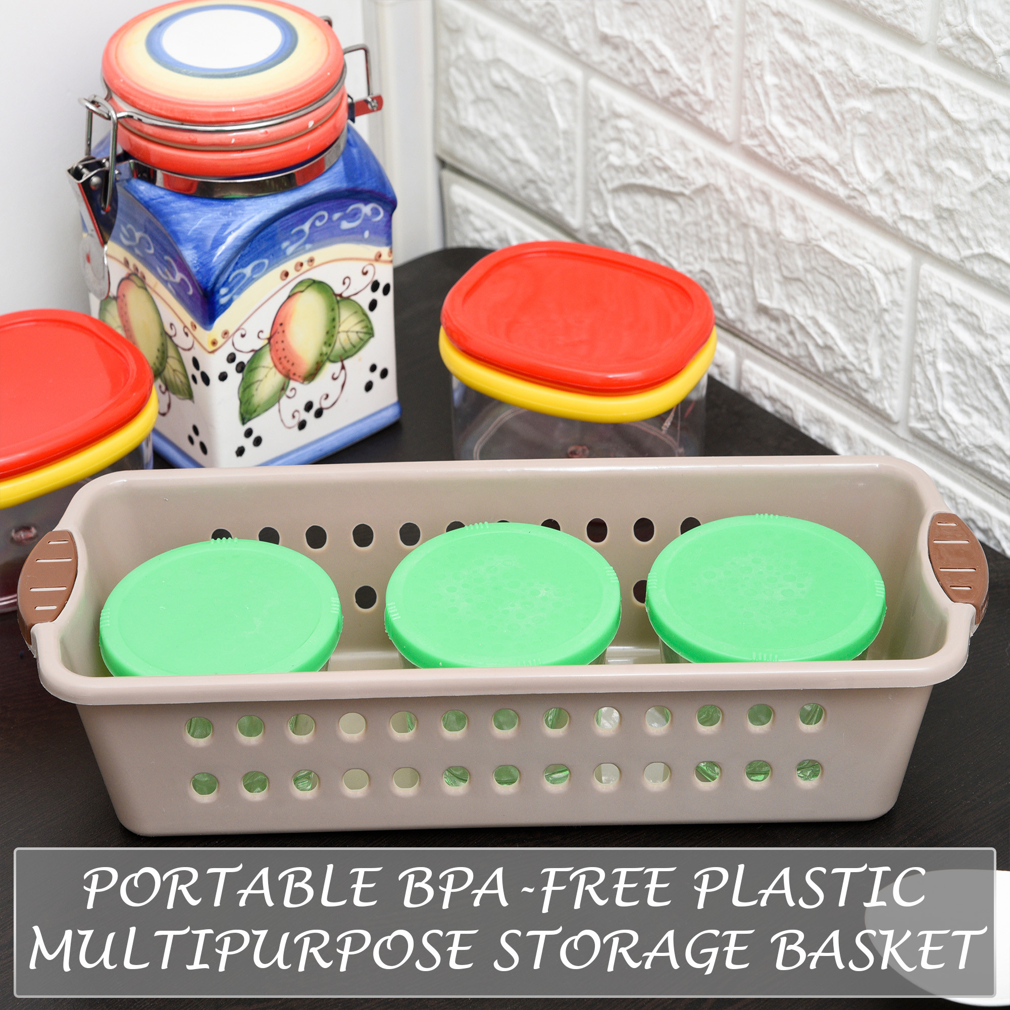 Kuber Industries Storage Basket | Storage Organizer for Kitchen-Refrigerator-Vegetables-Stationery | Multipurpose Cabinet Shelf Rack | Storage Box for Kitchen | JAWA-2 | Medium | Peach