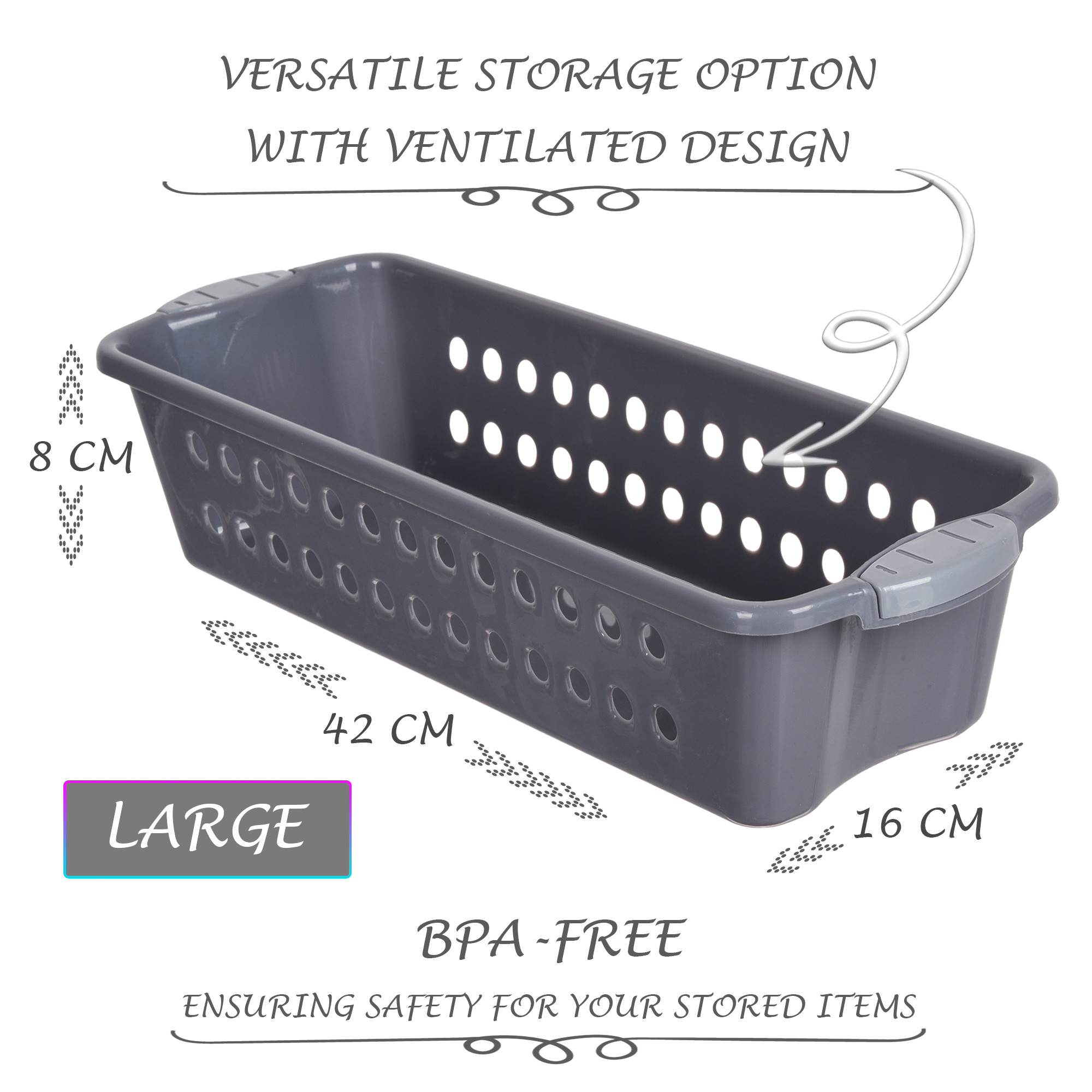 Kuber Industries Storage Basket | Storage Organizer for Kitchen-Refrigerator-Vegetables-Stationery | Multipurpose Cabinet Shelf Rack | Storage Box for Kitchen | JAWA-3 | Large | Gray