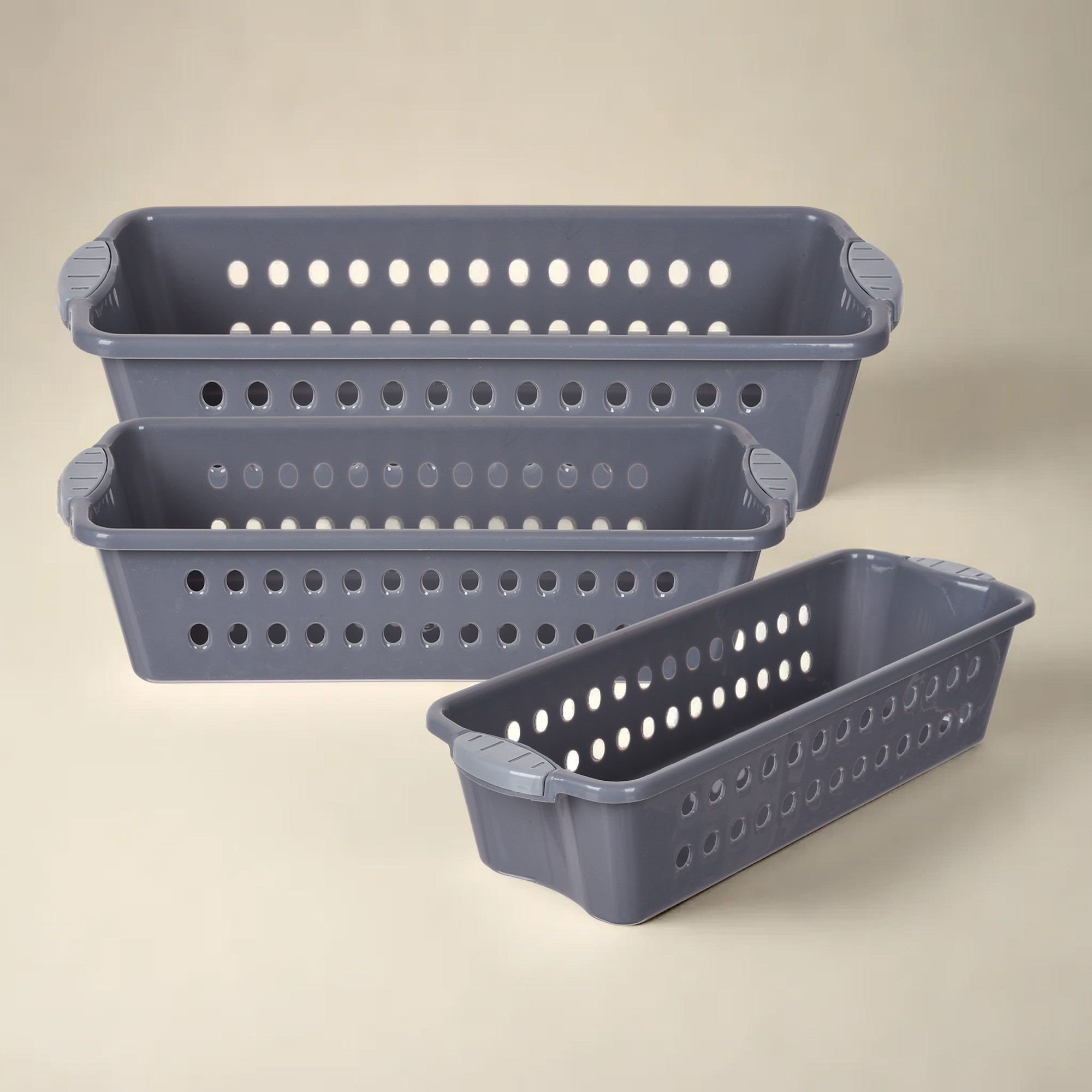 Kuber Industries Storage Basket | Storage Organizer for Kitchen-Refrigerator-Vegetables-Stationery | Multipurpose Cabinet Shelf Rack | Storage Box for Kitchen | S-M-L | Gray