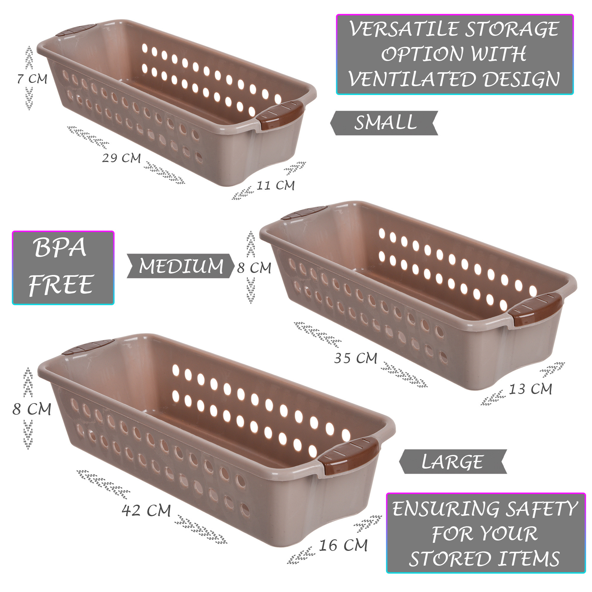 Kuber Industries Storage Basket | Storage Organizer for Kitchen-Refrigerator-Vegetables-Stationery | Multipurpose Cabinet Shelf Rack | Storage Box for Kitchen | S-M-L | Peach