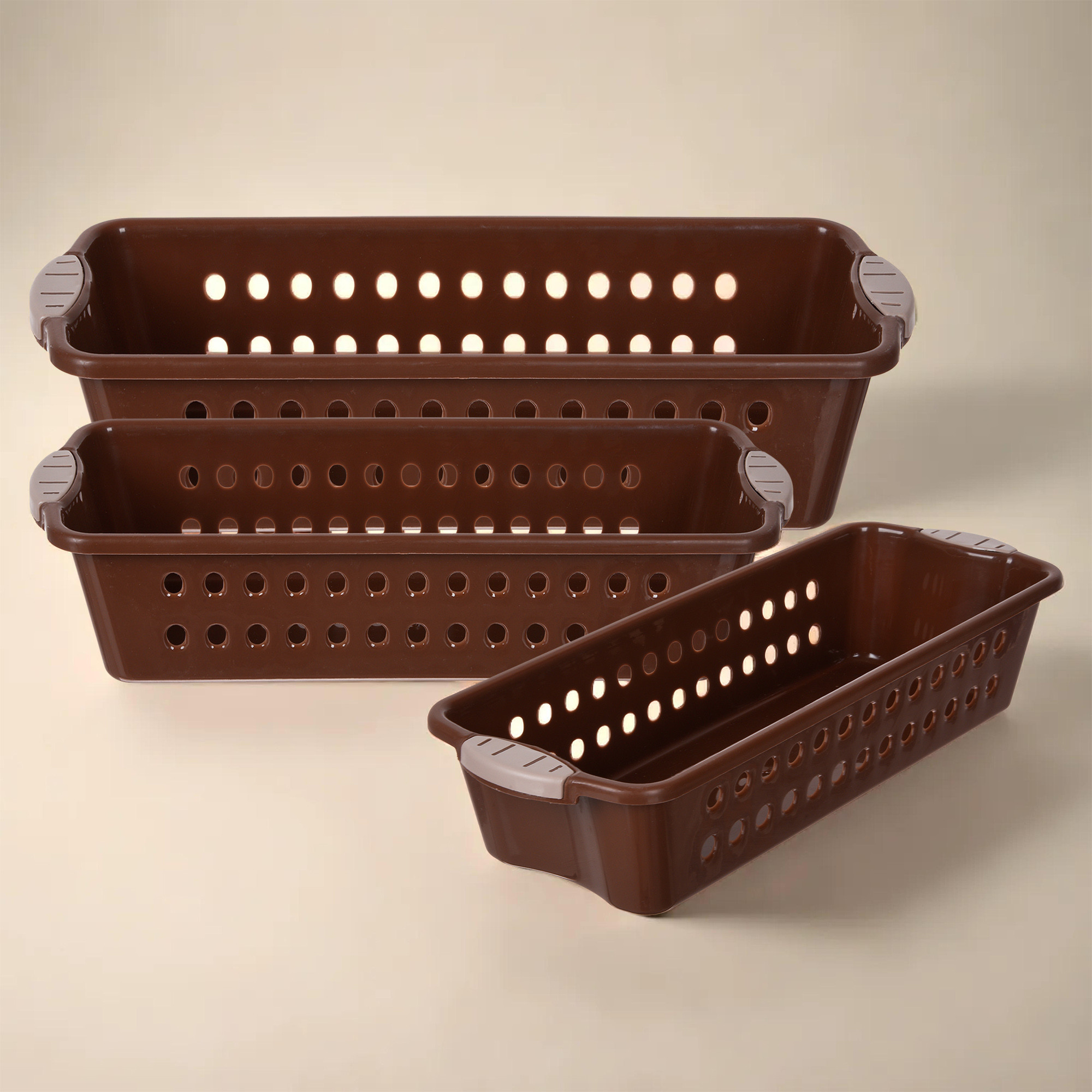 Kuber Industries Storage Basket | Storage Organizer for Kitchen-Refrigerator-Vegetables-Stationery | Multipurpose Cabinet Shelf Rack | Storage Box for Kitchen | S-M-L | Brown