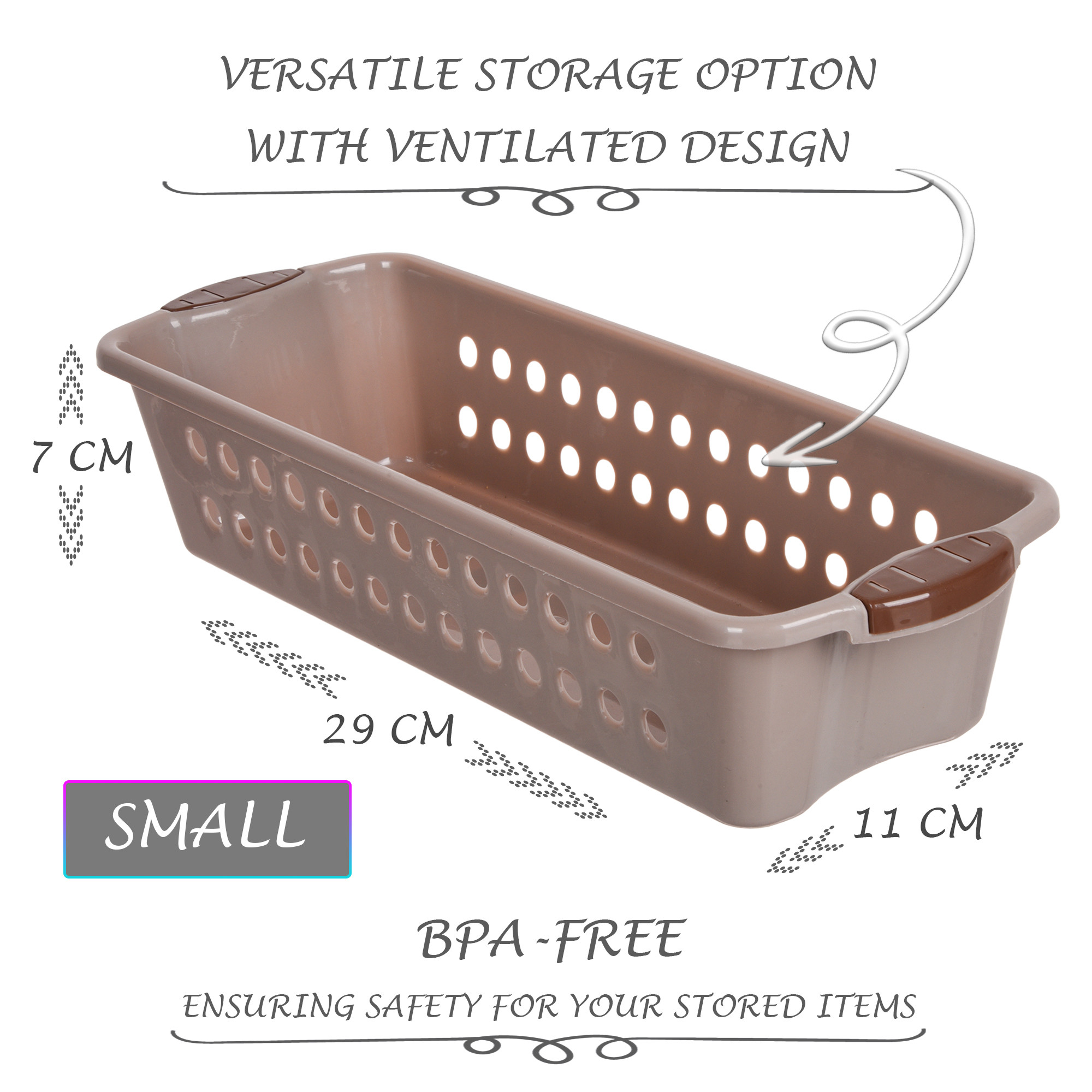 Kuber Industries Storage Basket | Storage Organizer for Refrigerator-Vegetables-Stationery | Multipurpose Cabinet Shelf Rack | Storage Box for Kitchen | JAWA-1 | Small | Gray & Peach