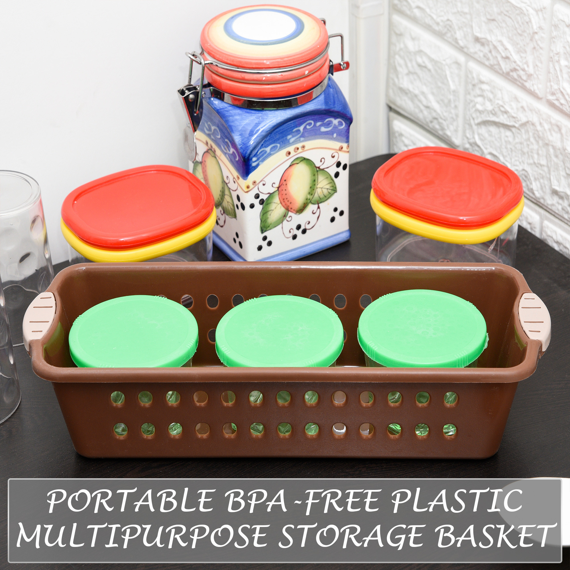 Kuber Industries Storage Basket | Storage Organizer for Refrigerator-Vegetables-Stationery | Multipurpose Cabinet Shelf Rack | Storage Box for Kitchen | JAWA-1 | Small | Peach & Brown