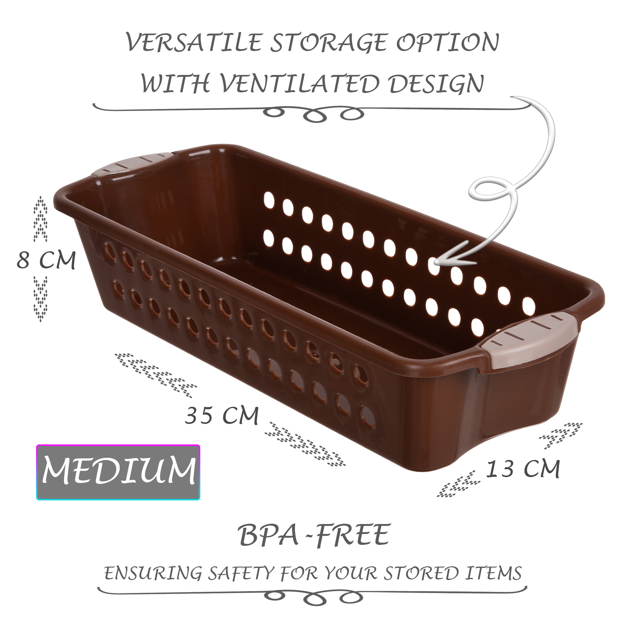 Kuber Industries Storage Basket | Storage Organizer for Refrigerator-Vegetables-Stationery | Multipurpose Cabinet Shelf Rack | Storage Box for Kitchen | JAWA-2 | Medium | Gray & Brown