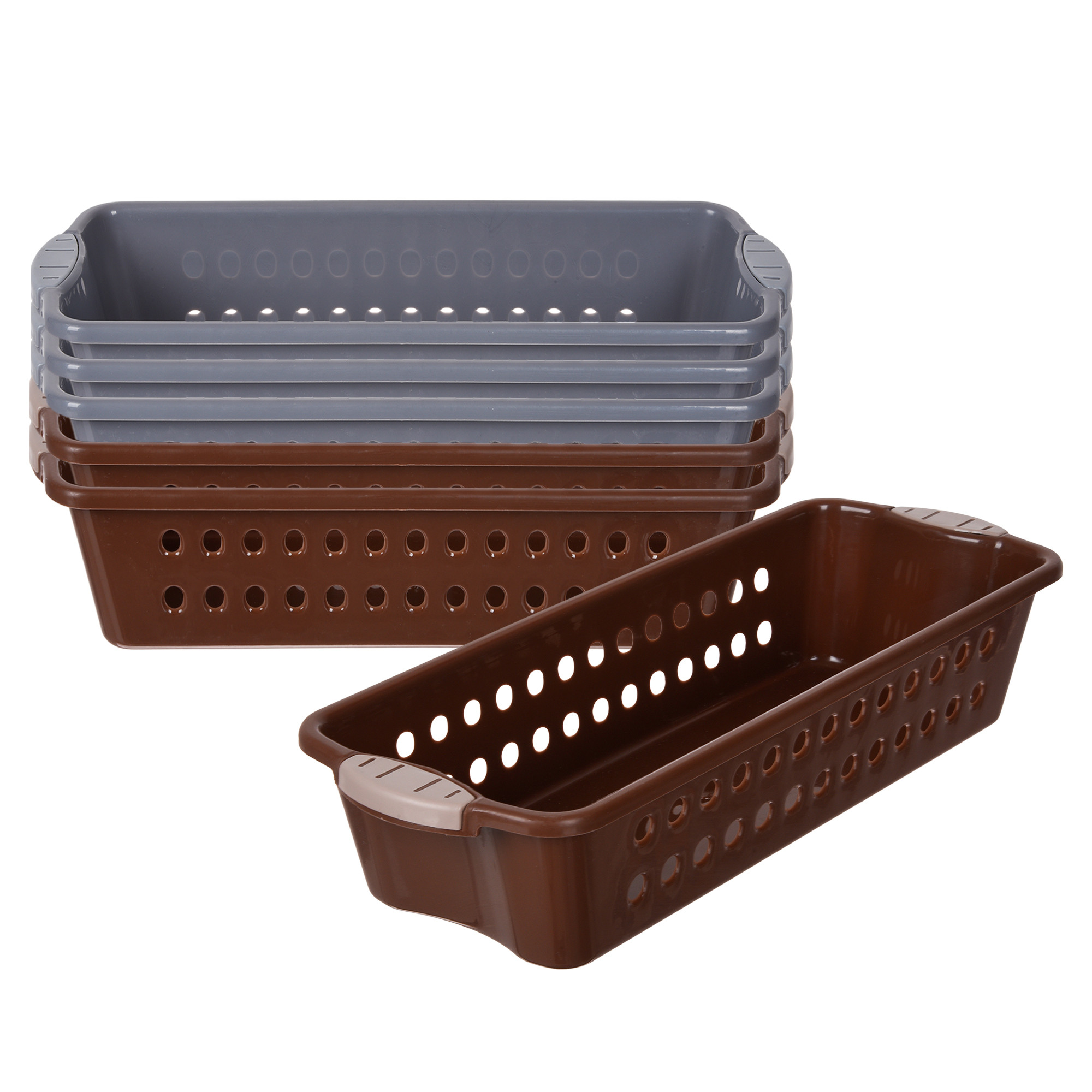 Kuber Industries Storage Basket | Storage Organizer for Refrigerator-Vegetables-Stationery | Multipurpose Cabinet Shelf Rack | Storage Box for Kitchen | JAWA-2 | Medium | Gray & Brown