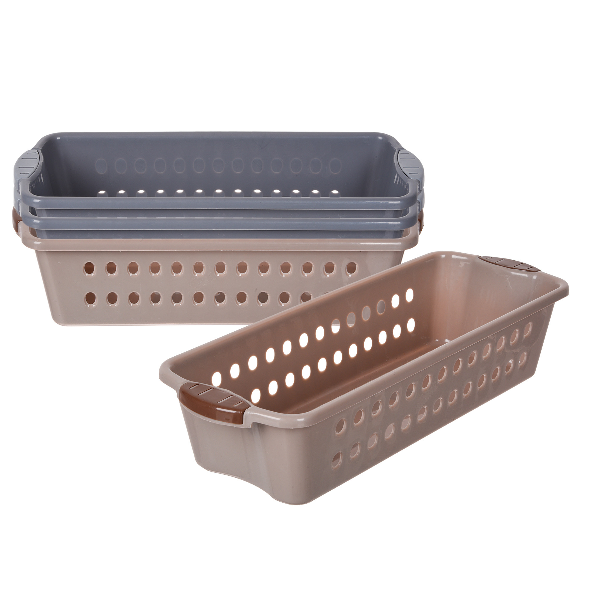 Kuber Industries Storage Basket | Storage Organizer for Refrigerator-Vegetables-Stationery | Multipurpose Cabinet Shelf Rack | Storage Box for Kitchen | JAWA-2 | Medium | Gray & Peach