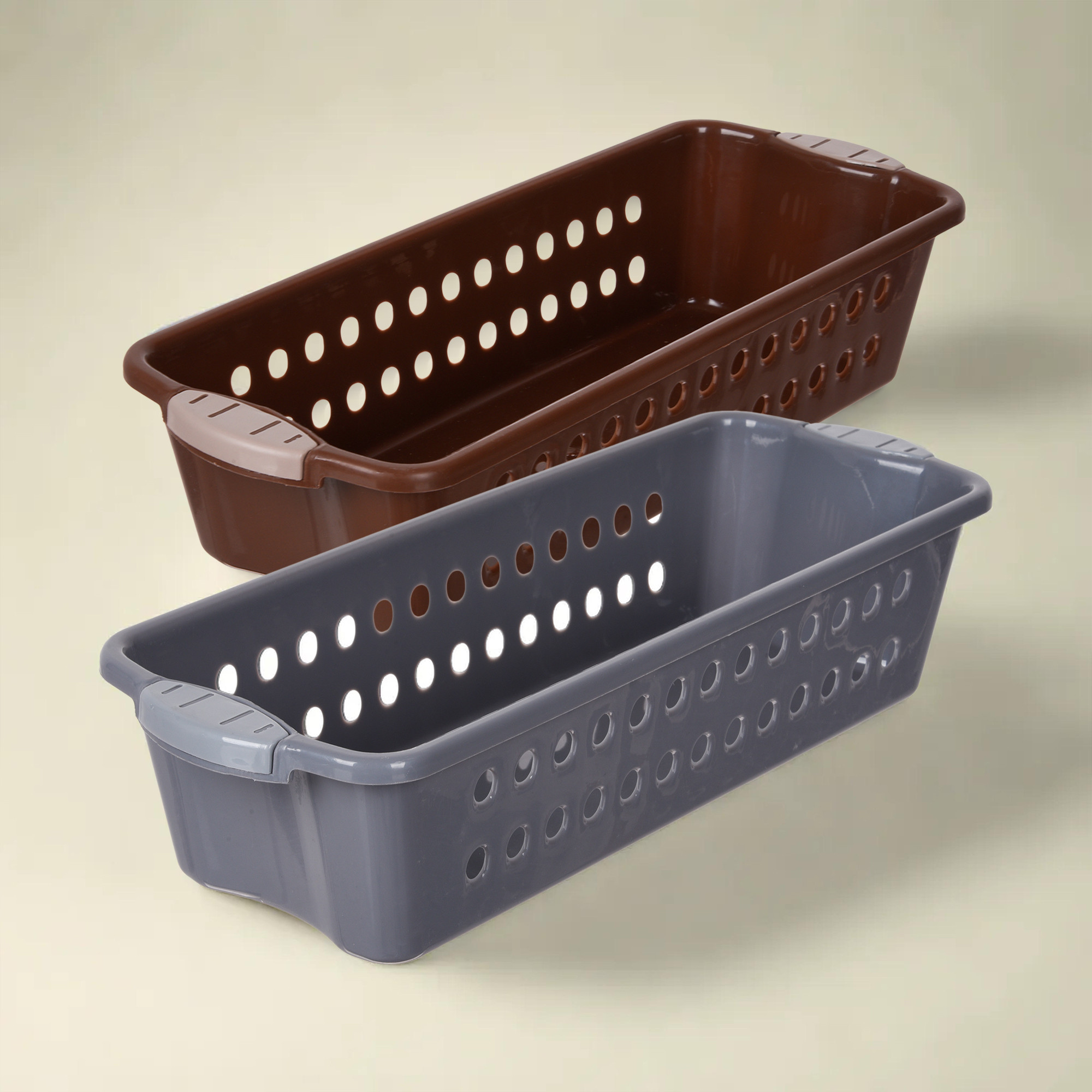 Kuber Industries Storage Basket | Storage Organizer for Refrigerator-Vegetables-Stationery | Multipurpose Cabinet Shelf Rack | Storage Box for Kitchen | JAWA-3 | Large | Gray & Brown