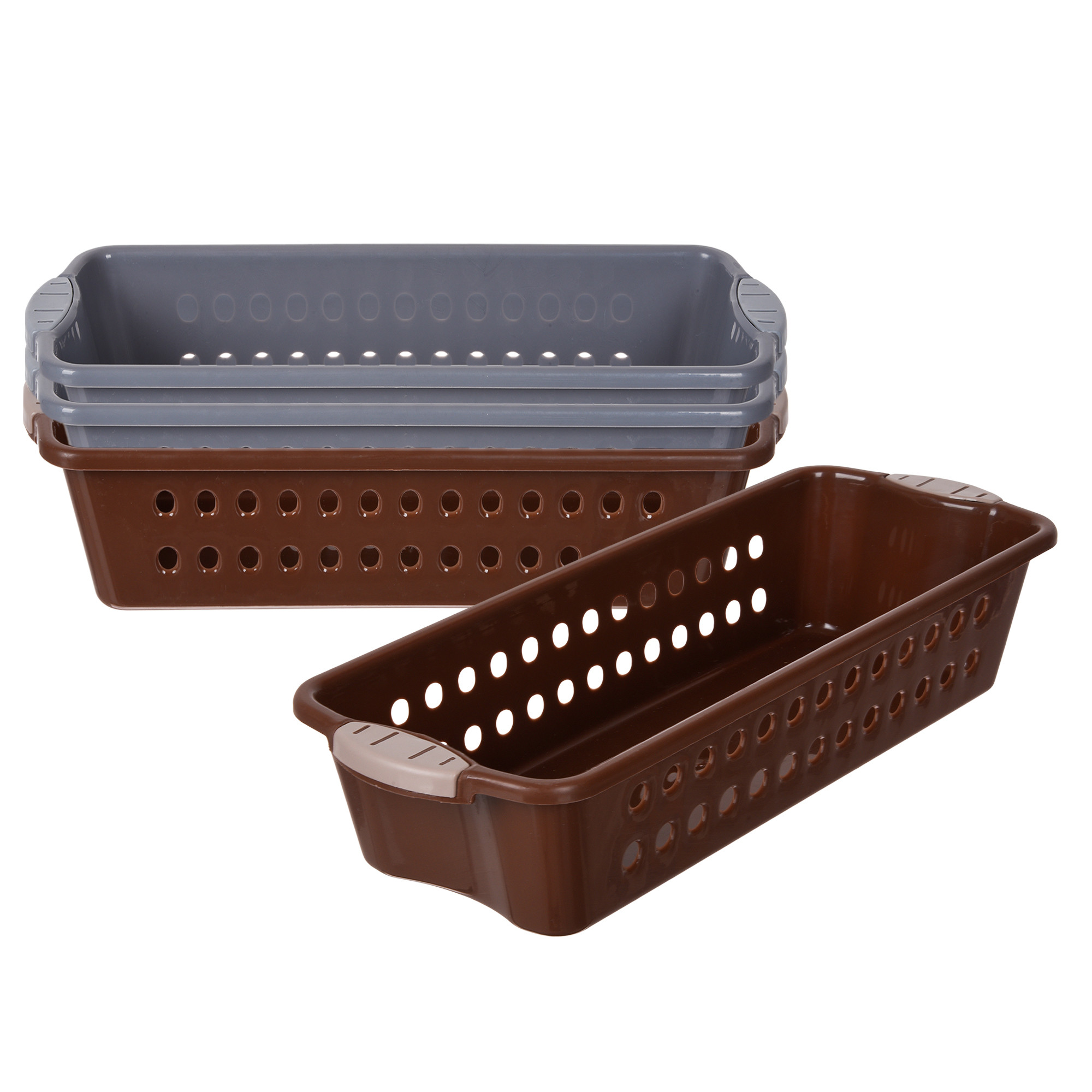 Kuber Industries Storage Basket | Storage Organizer for Refrigerator-Vegetables-Stationery | Multipurpose Cabinet Shelf Rack | Storage Box for Kitchen | JAWA-3 | Large | Gray & Brown