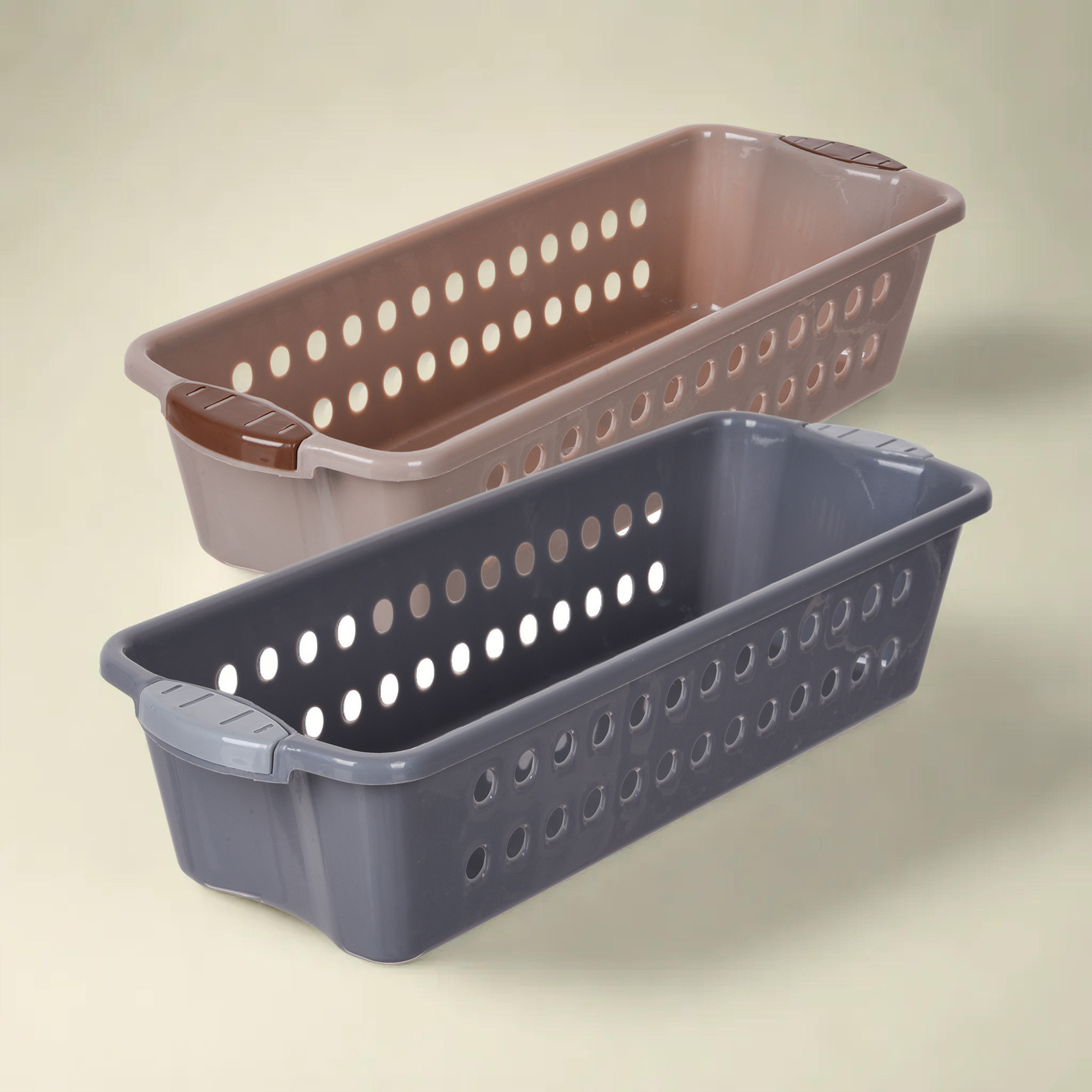 Kuber Industries Storage Basket | Storage Organizer for Refrigerator-Vegetables-Stationery | Multipurpose Cabinet Shelf Rack | Storage Box for Kitchen | JAWA-3 | Large | Gray & Peach