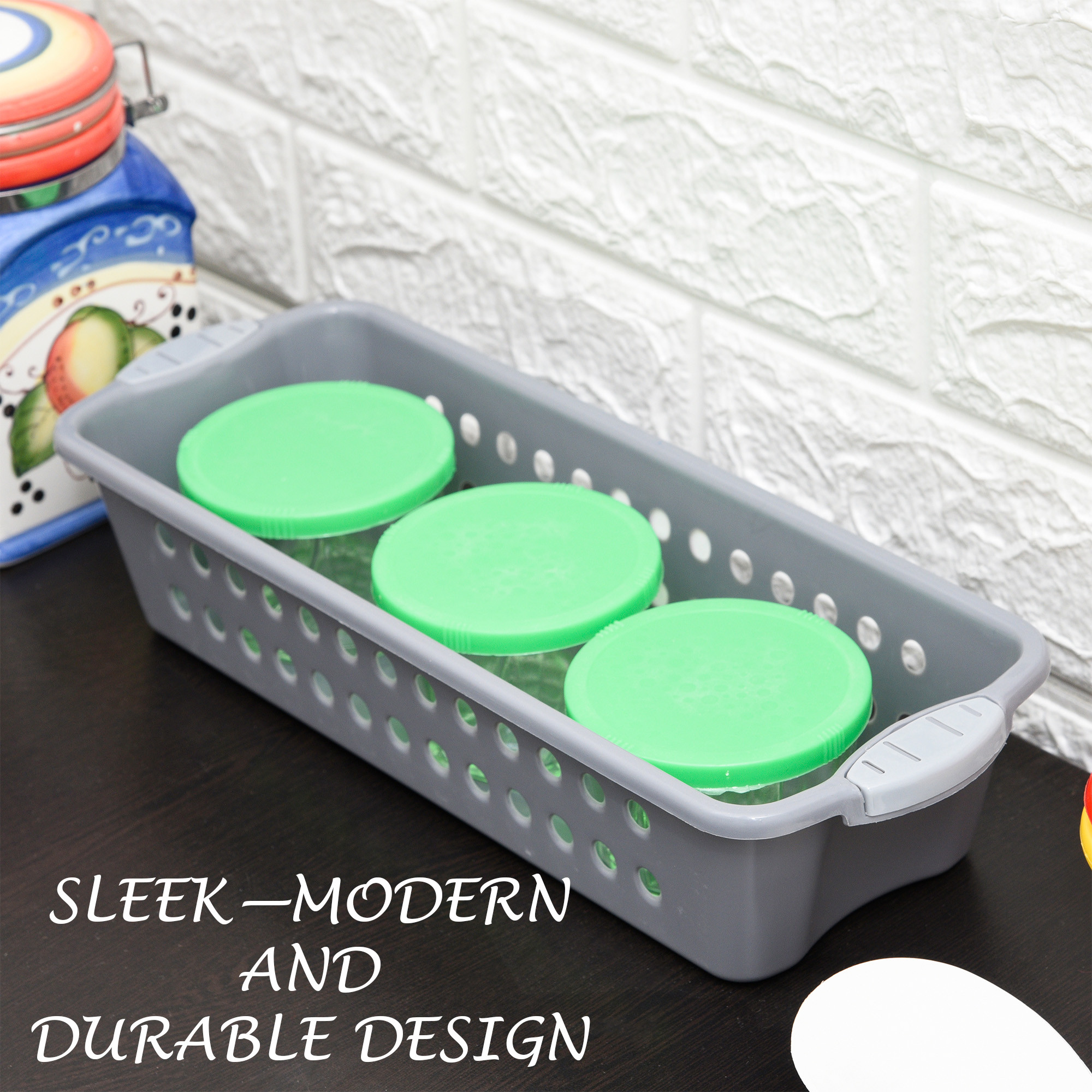 Kuber Industries Storage Basket | Storage Organizer for Refrigerator-Vegetables-Stationery | Multipurpose Cabinet Shelf Rack | Storage Box for Kitchen | JAWA-3 | Large | Gray & Peach