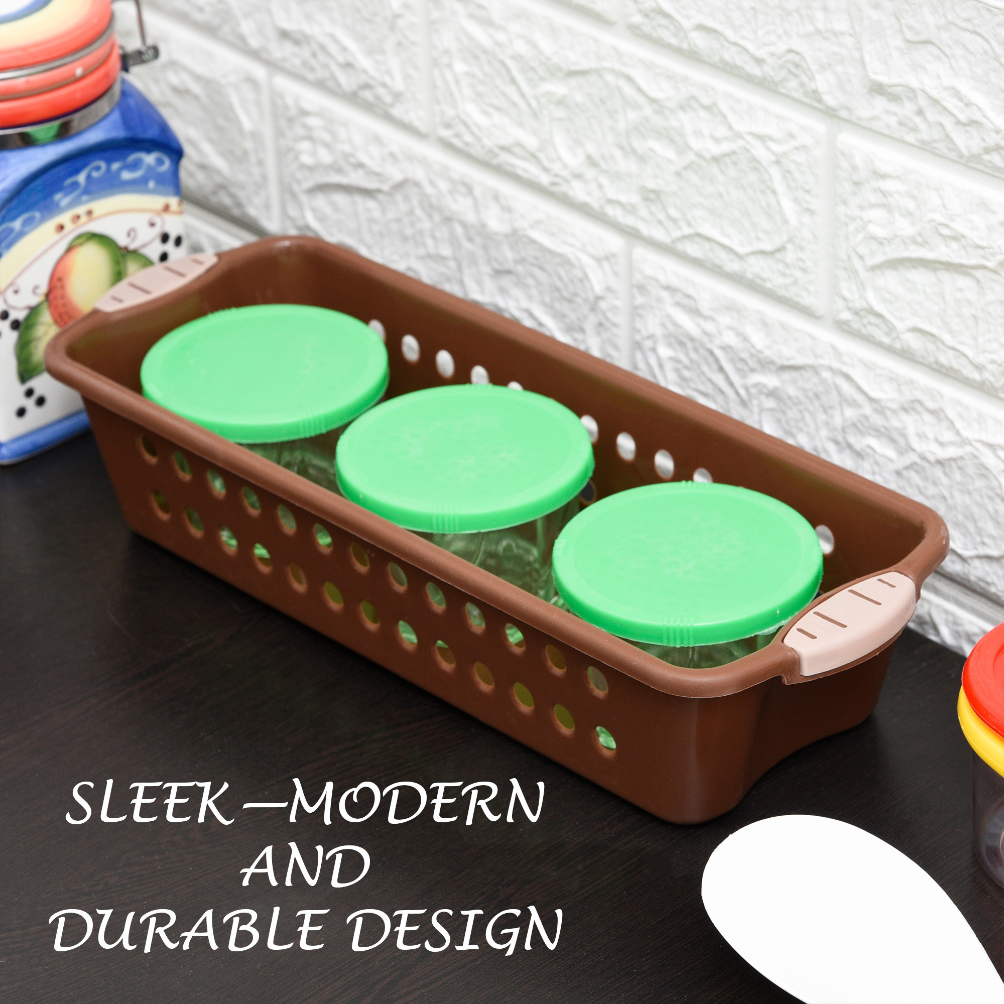 Kuber Industries Storage Basket | Storage Organizer for Refrigerator-Vegetables-Stationery | Multipurpose Cabinet Shelf Rack | Storage Box for Kitchen | JAWA-3 | Large | Peach & Brown