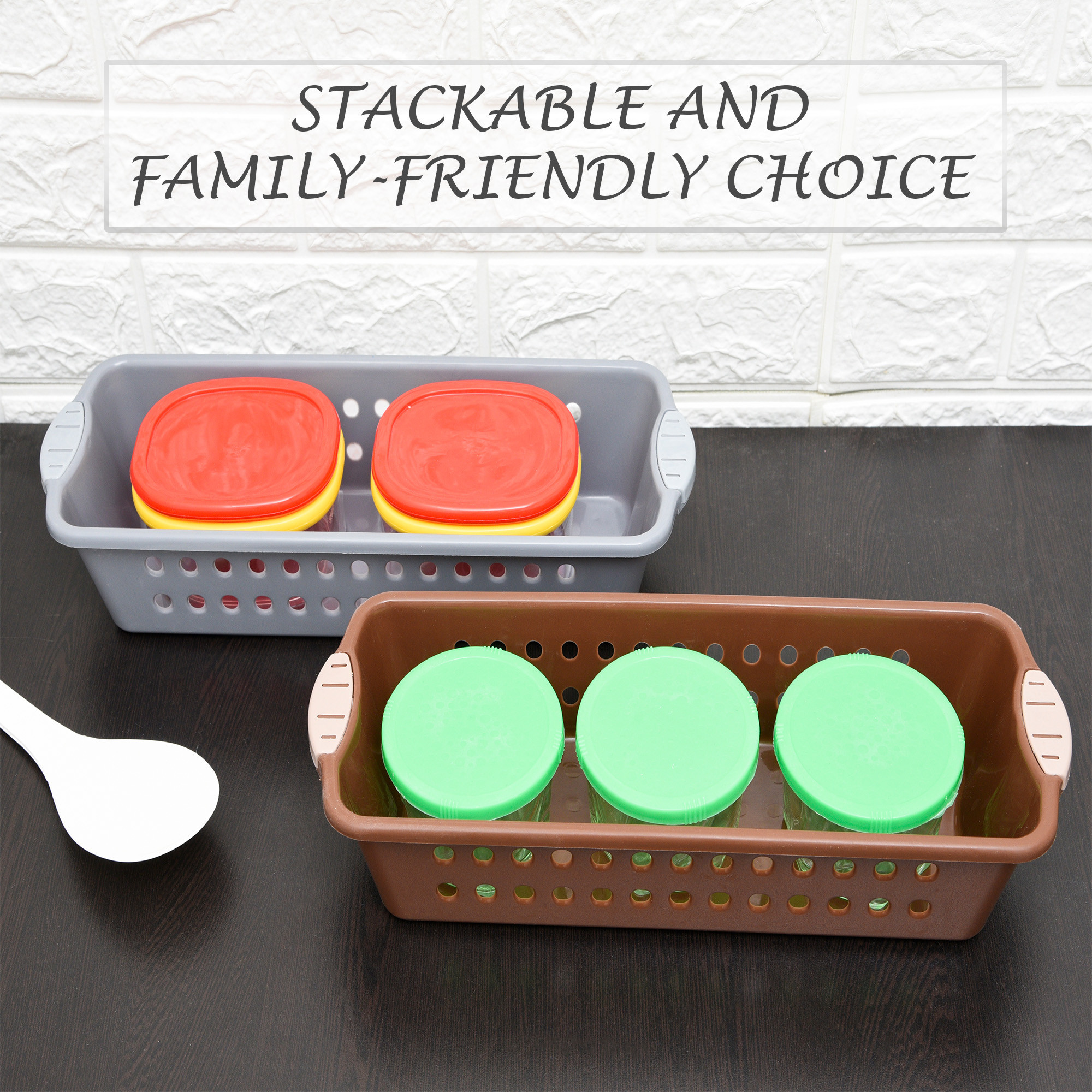 Kuber Industries Storage Basket | Storage Organizer for Refrigerator-Vegetables-Stationery | Multipurpose Cabinet Shelf Rack | Storage Box for Kitchen | JAWA-3 | Large | Peach & Brown