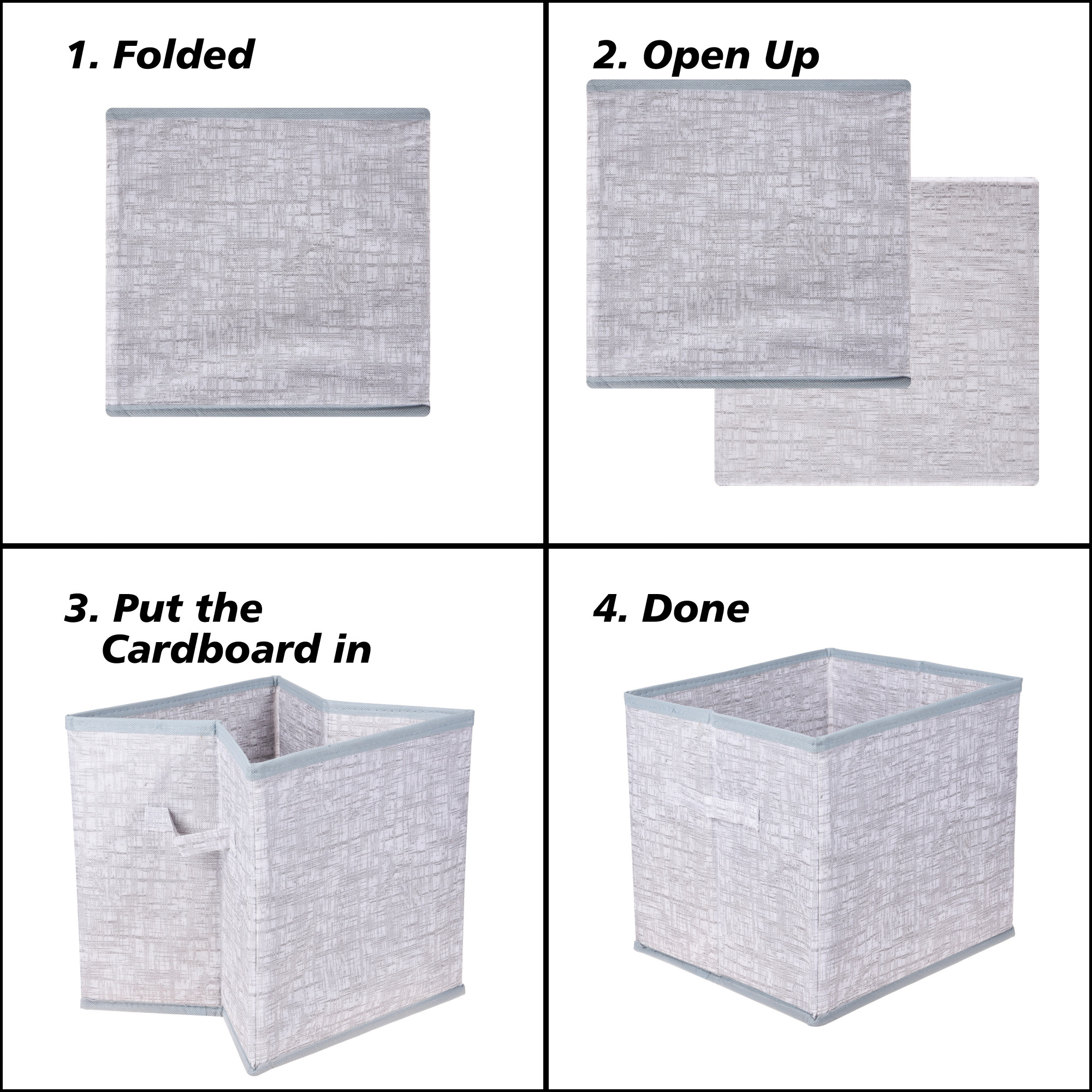 Kuber Industries Storage Box  12x12 Inch  Square Storage Box  Foldable Toys Bins  Storage Box for Clothes  Clothes Wardrobe Organizer  Closet Storage Basket  Jute Printed  Grey