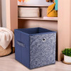 Storage Box | Foldable Square Storage Box with Ring | Flower | Cloth Organiser for Wardrobe | Non-Woven | Cupboard Organizer | Ideal for Toys, Books, Shoes | Navy Blue