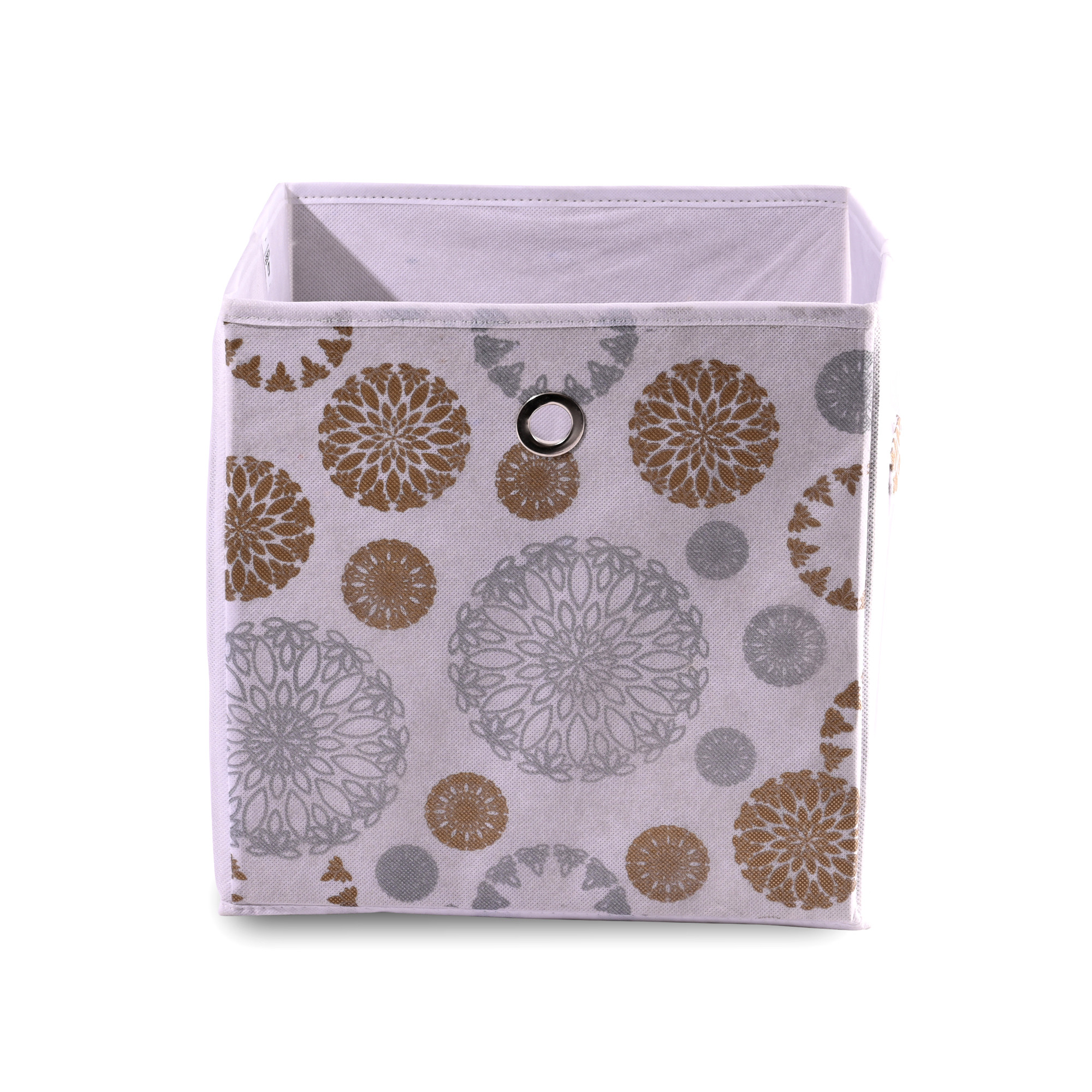 Kuber Industries Storage Box  Foldable Square Storage Box with Ring  Gola Print  Cloth Organiser for Wardrobe  Non-Woven  Cupboard Organizer  Ideal for Toys Books Shoes  White