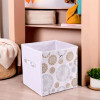 Storage Box | Foldable Square Storage Box with Ring | Gola Print | Cloth Organiser for Wardrobe | Non-Woven | Cupboard Organizer | Ideal for Toys, Books, Shoes | White
