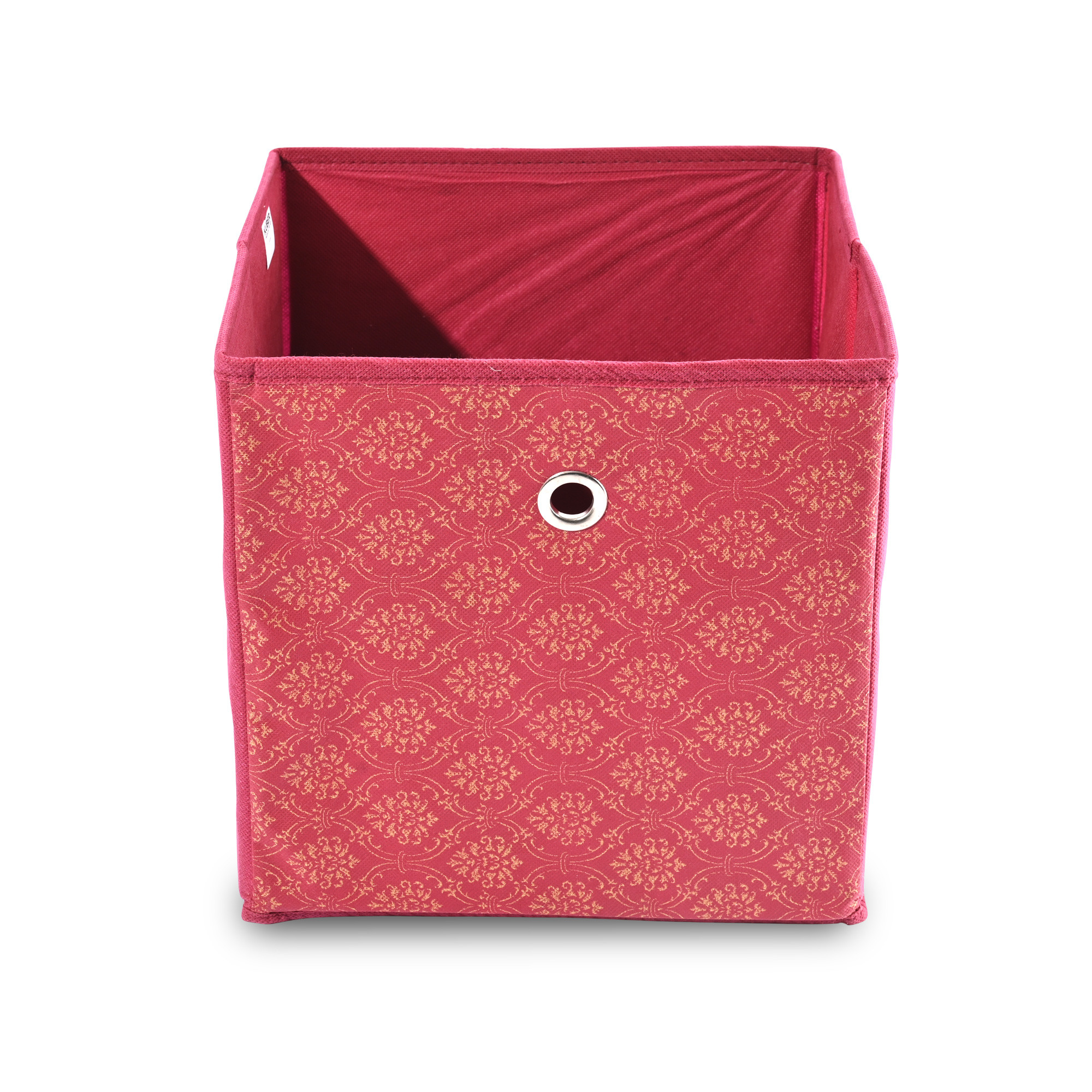 Kuber Industries Storage Box  Foldable Square Storage Box with Ring  Golden Print  Cloth Organiser for Wardrobe  Non-Woven  Cupboard Organizer  Ideal for Toys Books Shoes  Maroon