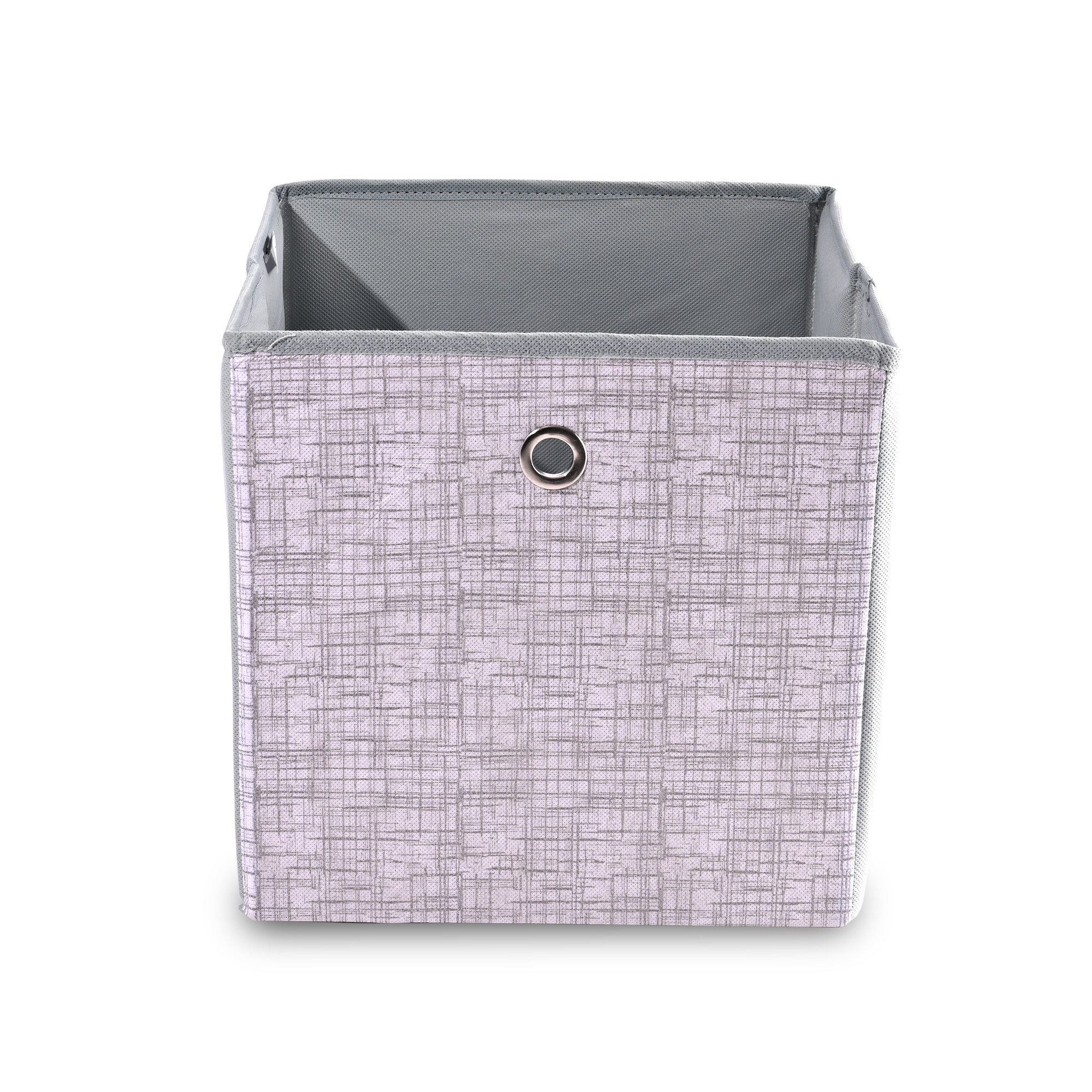 Kuber Industries Storage Box  Foldable Square Storage Box with Ring  Jute Printed  Cloth Organiser for Wardrobe  Non-Woven  Cupboard Organizer  Ideal for Toys Books Shoes  Grey