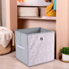 Storage Box | Foldable Square Storage Box with Ring | Jute Printed | Cloth Organiser for Wardrobe | Non-Woven | Cupboard Organizer | Ideal for Toys, Books, Shoes | Grey