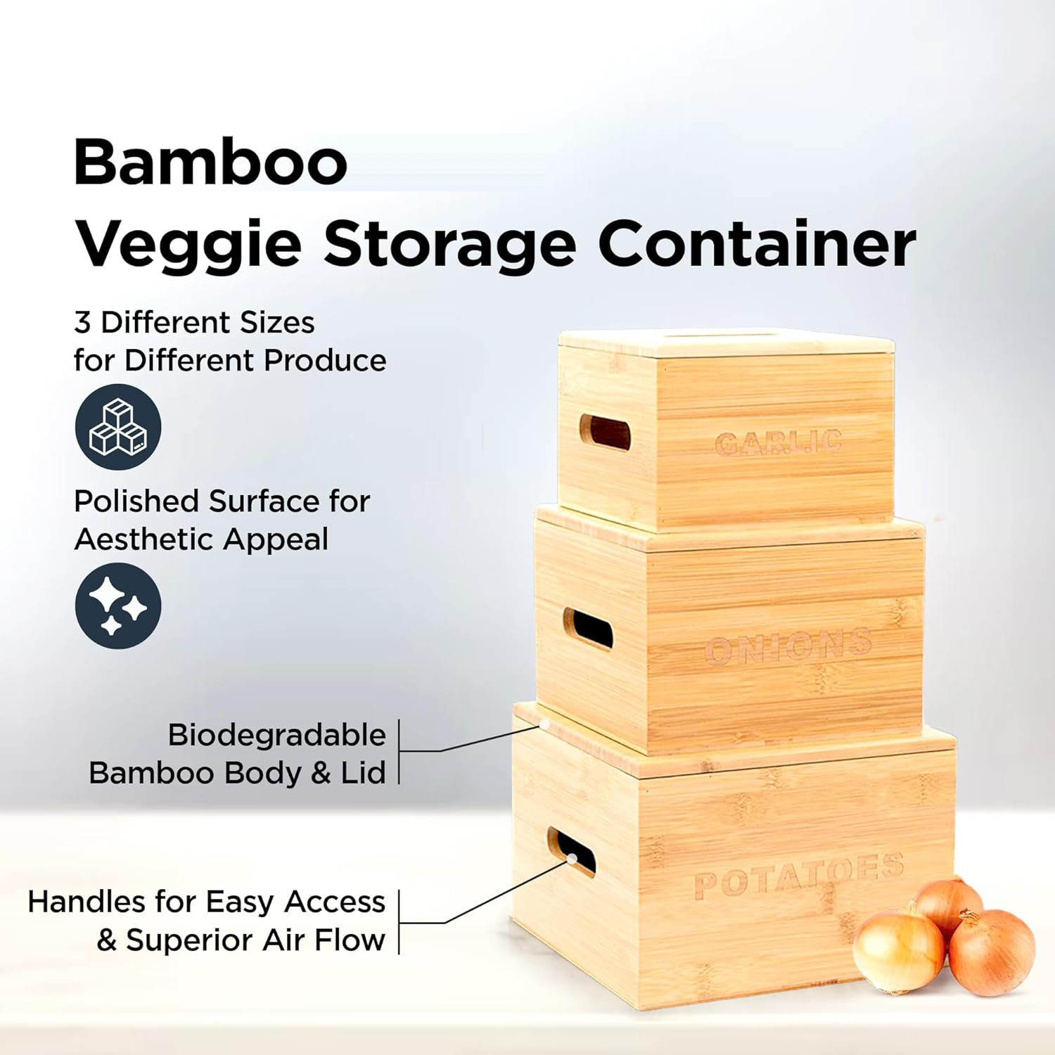 Kuber Industries Storage Box | Kitchen Stoarge Organizer | Vegetable Basket for Kitchen | Fruit Containers With Bambo Lid | 3 Different Containers | FM001NR | Set of 3 | Brown