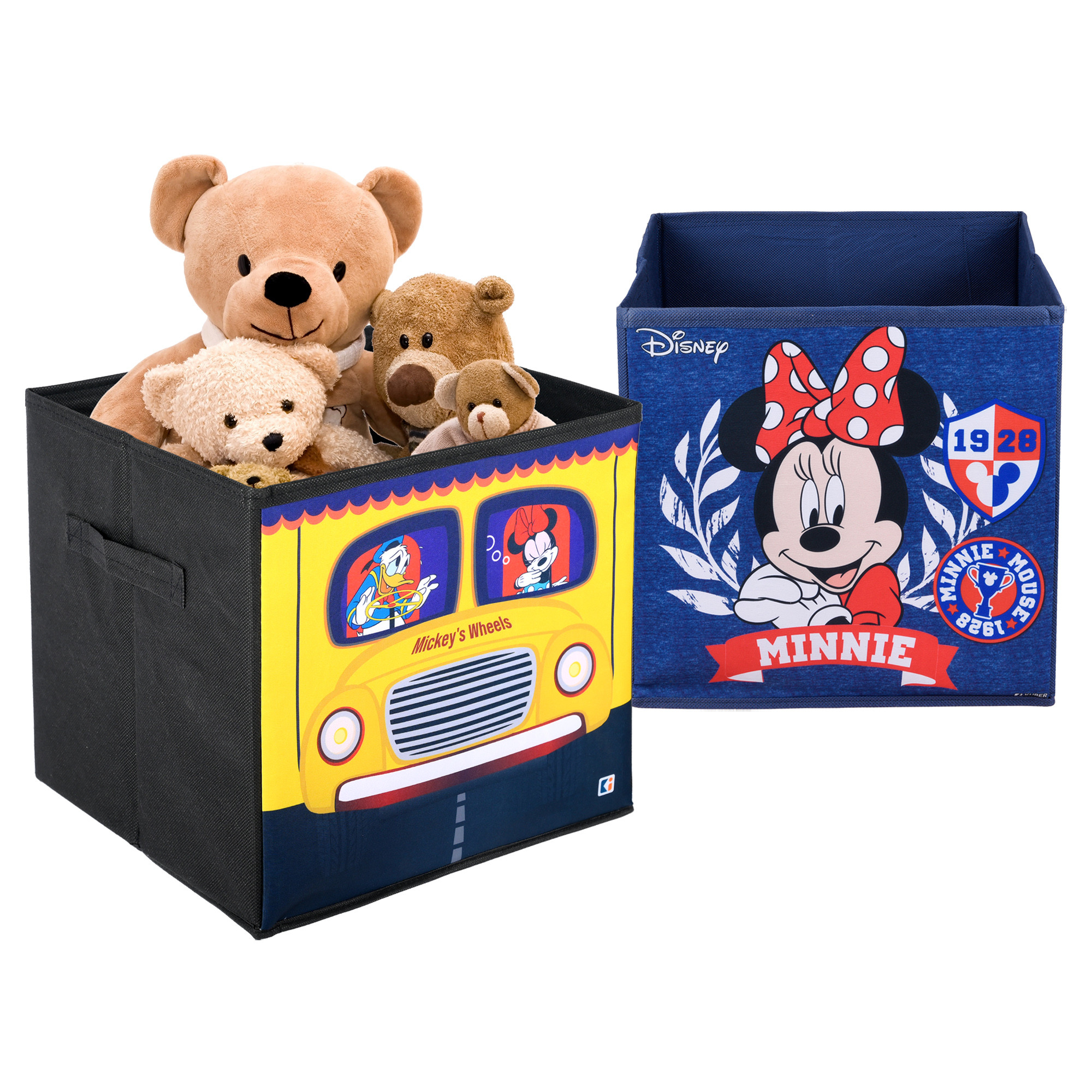 Kuber Industries Storage Box | Square Toy Storage Box | Wardrobe Organizer for Clothes-Books-Toys | Stationary Organizer | Drawer Organizer Box with Handle | Disney-Print | Yellow & Navy Blue