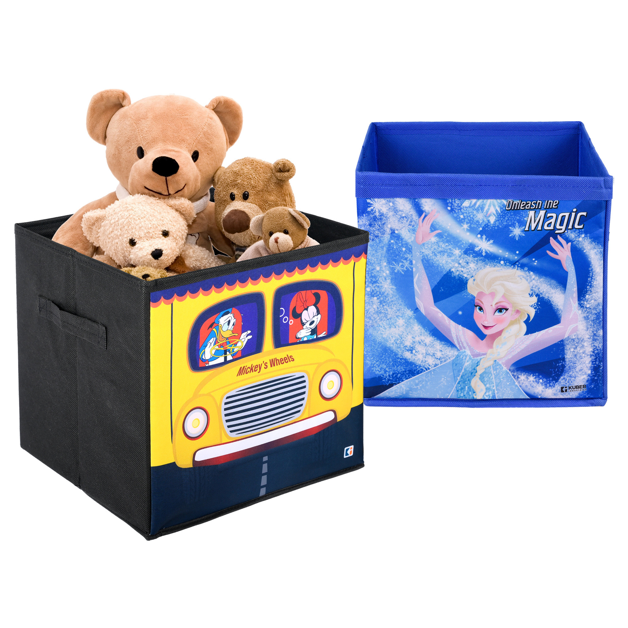 Kuber Industries Storage Box | Square Toy Storage Box | Wardrobe Organizer for Clothes-Books-Toys | Stationary Organizer | Drawer Organizer Box with Handle | Disney-Print | Yellow & Blue
