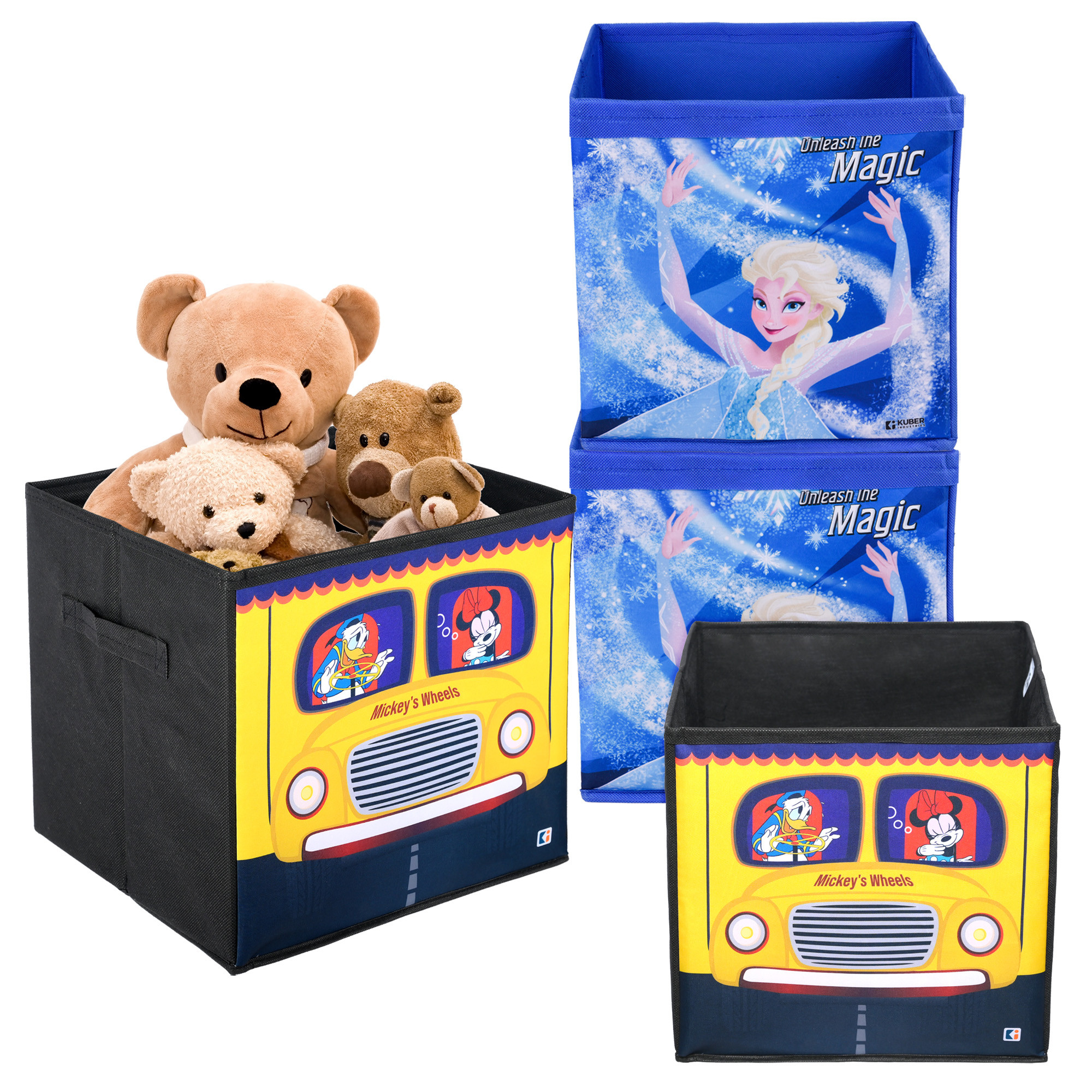 Kuber Industries Storage Box | Square Toy Storage Box | Wardrobe Organizer for Clothes-Books-Toys | Stationary Organizer | Drawer Organizer Box with Handle | Disney-Print | Yellow & Blue