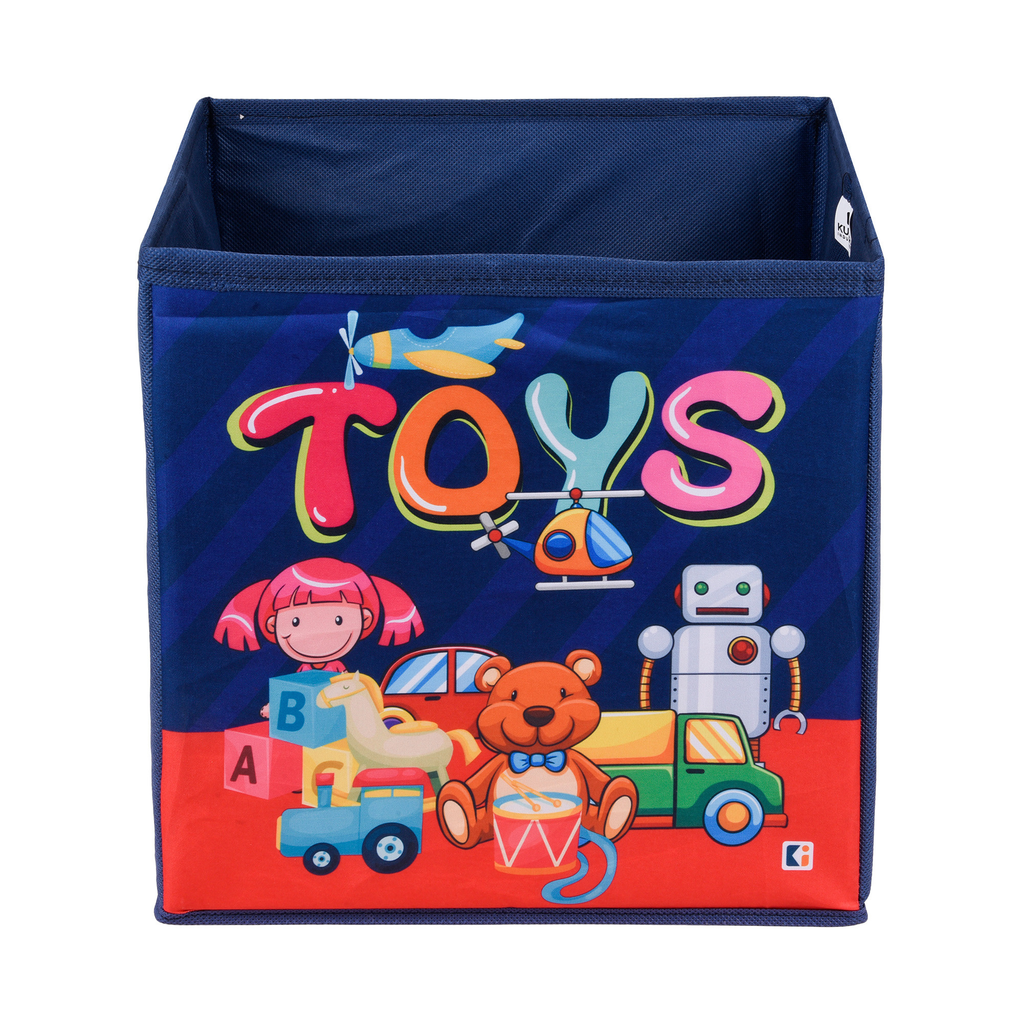 Kuber Industries Storage Box | Square Toy Storage Box | Wardrobe Organizer for Clothes-Books-Toys | Stationary Organizer | Drawer Organizer Box with Handle | Toys-Print | Navy Blue