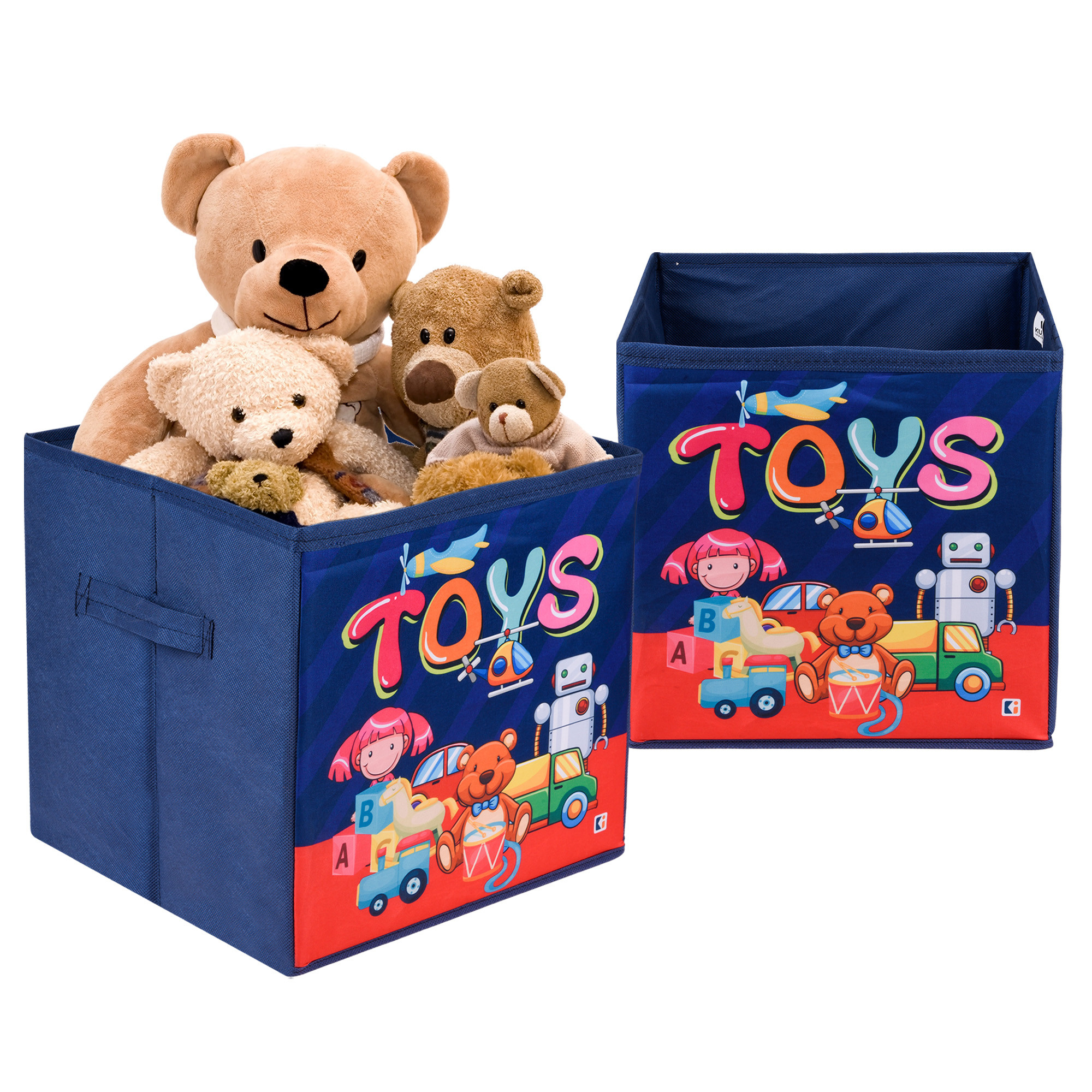 Kuber Industries Storage Box | Square Toy Storage Box | Wardrobe Organizer for Clothes-Books-Toys | Stationary Organizer | Drawer Organizer Box with Handle | Toys-Print | Navy Blue