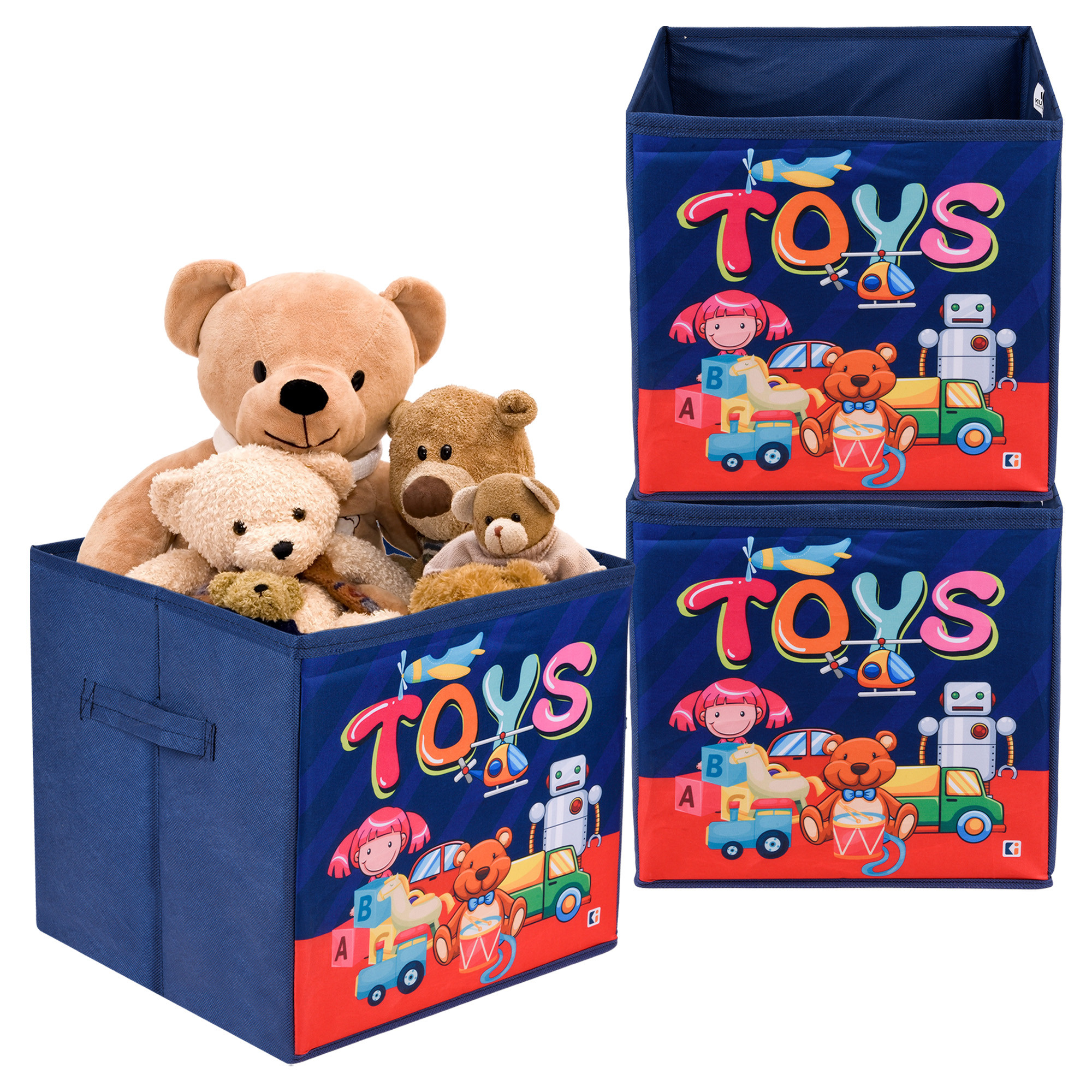 Kuber Industries Storage Box | Square Toy Storage Box | Wardrobe Organizer for Clothes-Books-Toys | Stationary Organizer | Drawer Organizer Box with Handle | Toys-Print | Navy Blue
