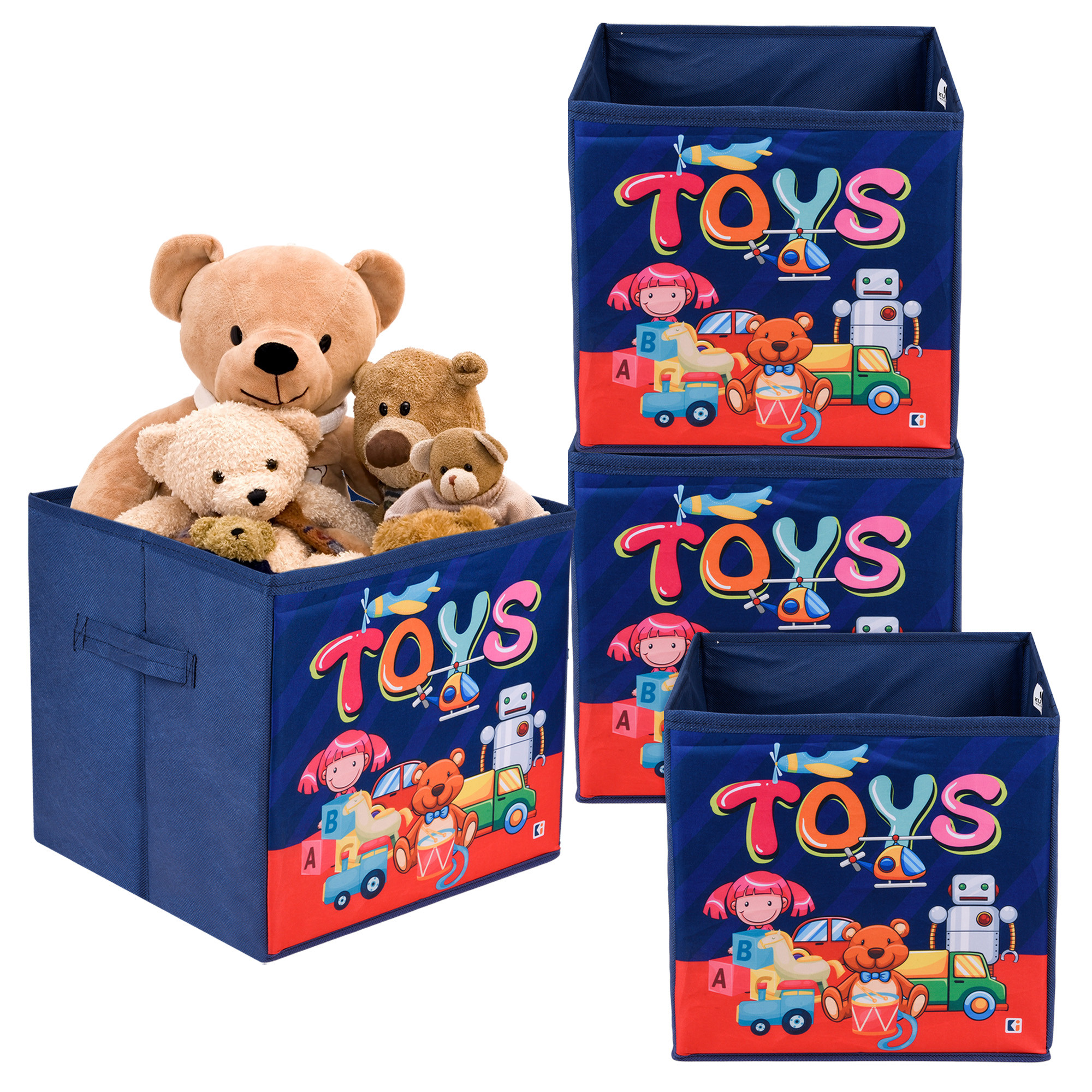 Kuber Industries Storage Box | Square Toy Storage Box | Wardrobe Organizer for Clothes-Books-Toys | Stationary Organizer | Drawer Organizer Box with Handle | Toys-Print | Navy Blue