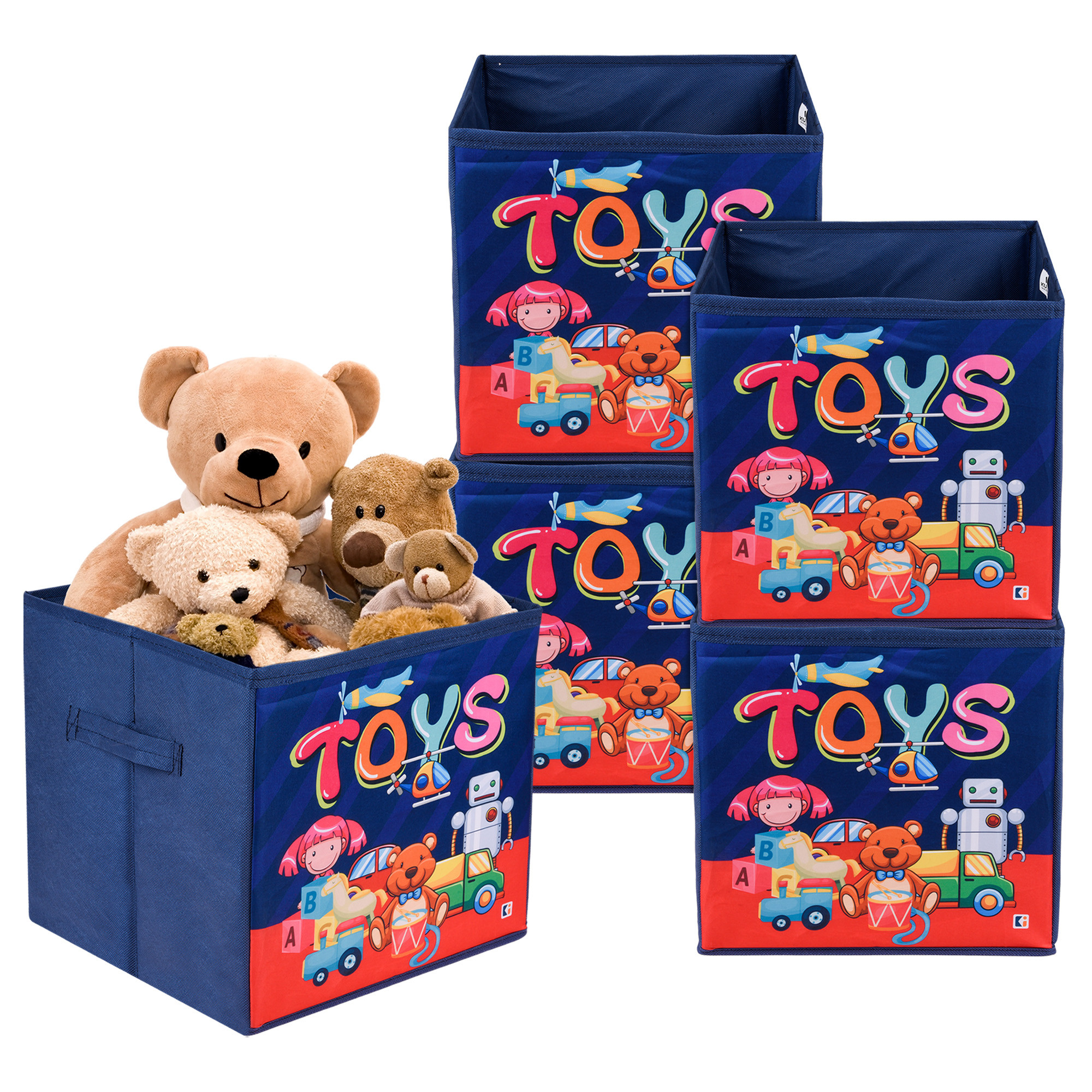 Kuber Industries Storage Box | Square Toy Storage Box | Wardrobe Organizer for Clothes-Books-Toys | Stationary Organizer | Drawer Organizer Box with Handle | Toys-Print | Navy Blue