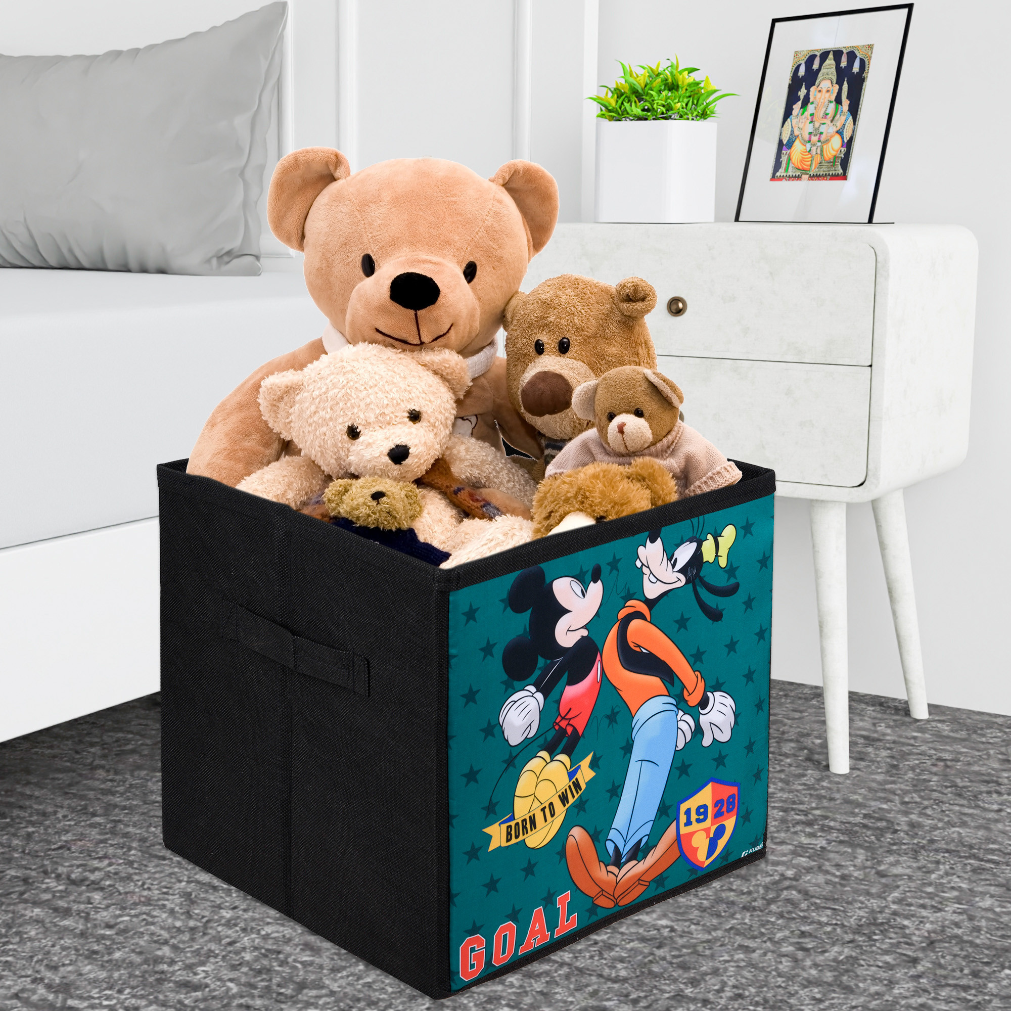 Kuber Industries Storage Box | Square Toy Storage Box | Wardrobe Organizer for Clothes-Books-Toys | Stationary Organizer | Drawer Organizer Box with Handle | Disney Goofy | Black