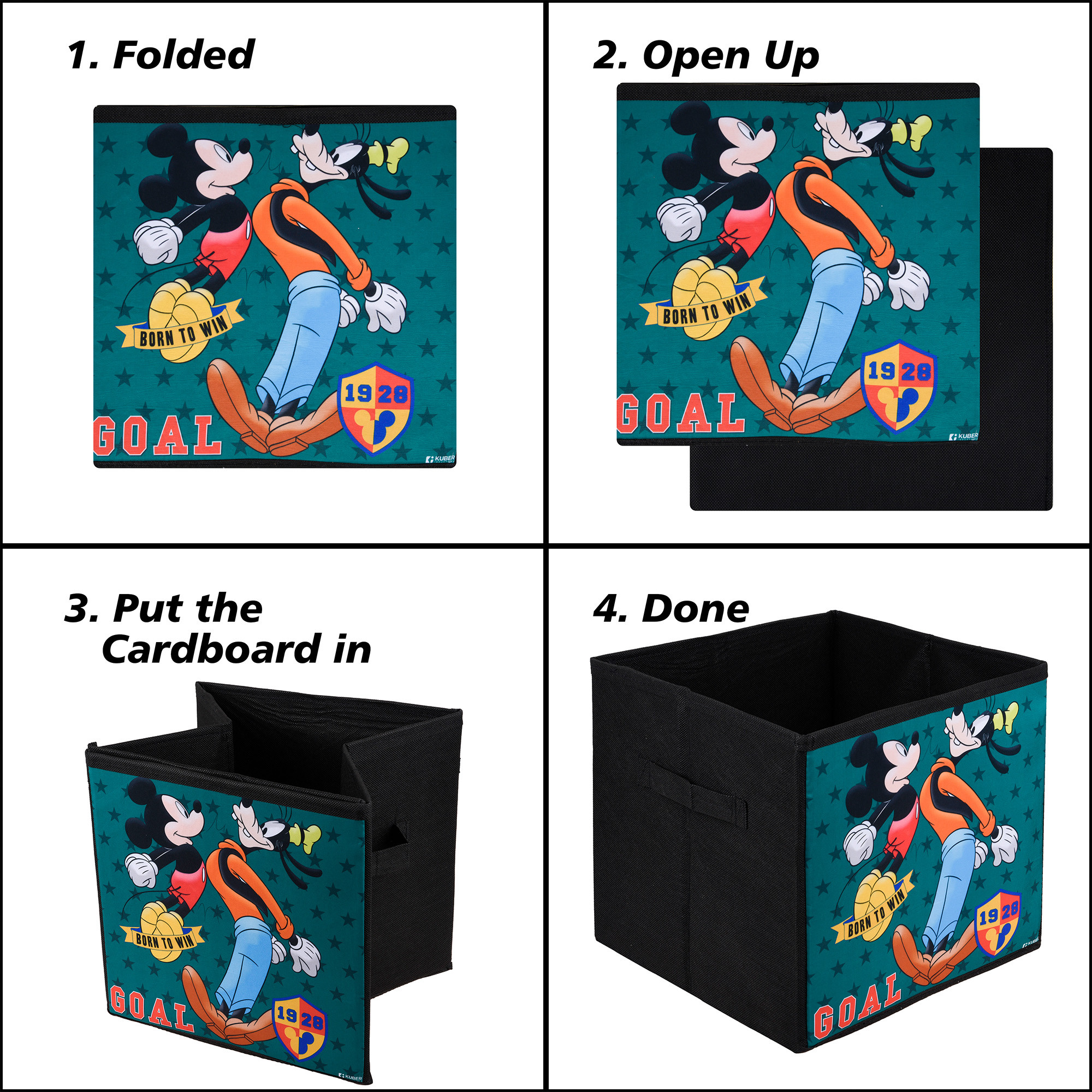 Kuber Industries Storage Box | Square Toy Storage Box | Wardrobe Organizer for Clothes-Books-Toys | Stationary Organizer | Drawer Organizer Box with Handle | Disney Goofy | Black