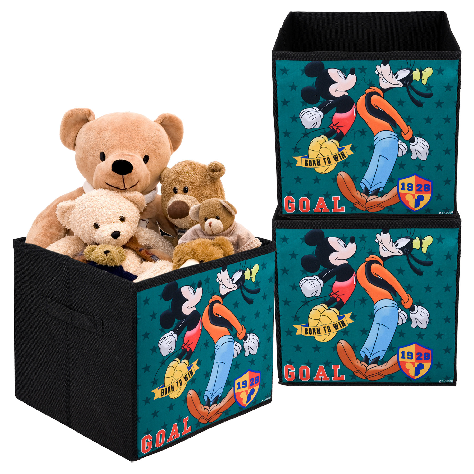 Kuber Industries Storage Box | Square Toy Storage Box | Wardrobe Organizer for Clothes-Books-Toys | Stationary Organizer | Drawer Organizer Box with Handle | Disney Goofy | Black