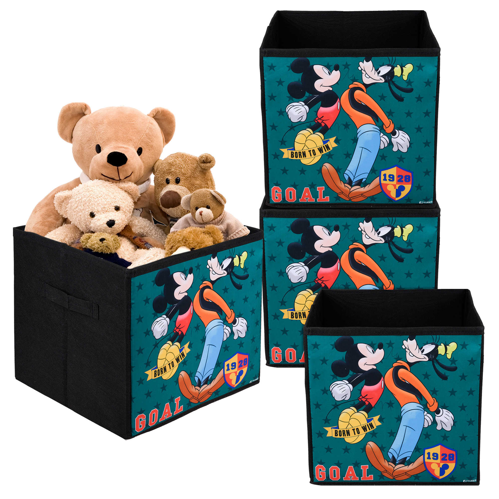Kuber Industries Storage Box | Square Toy Storage Box | Wardrobe Organizer for Clothes-Books-Toys | Stationary Organizer | Drawer Organizer Box with Handle | Disney Goofy | Black