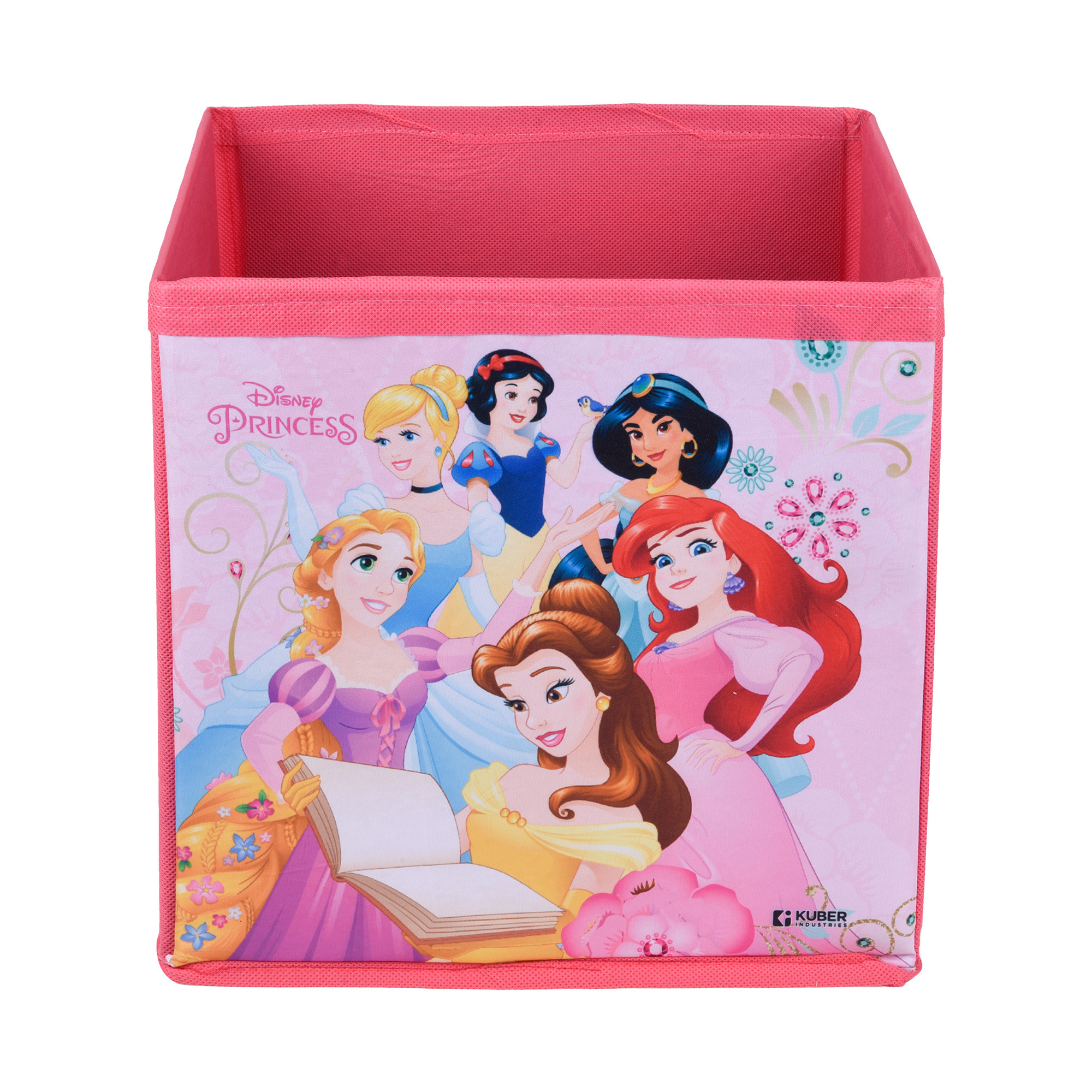 Kuber Industries Storage Box | Square Toy Storage Box | Wardrobe Organizer for Clothes-Books-Toys | Stationary Organizer | Drawer Organizer Box with Handle | Disney Princess | Pink